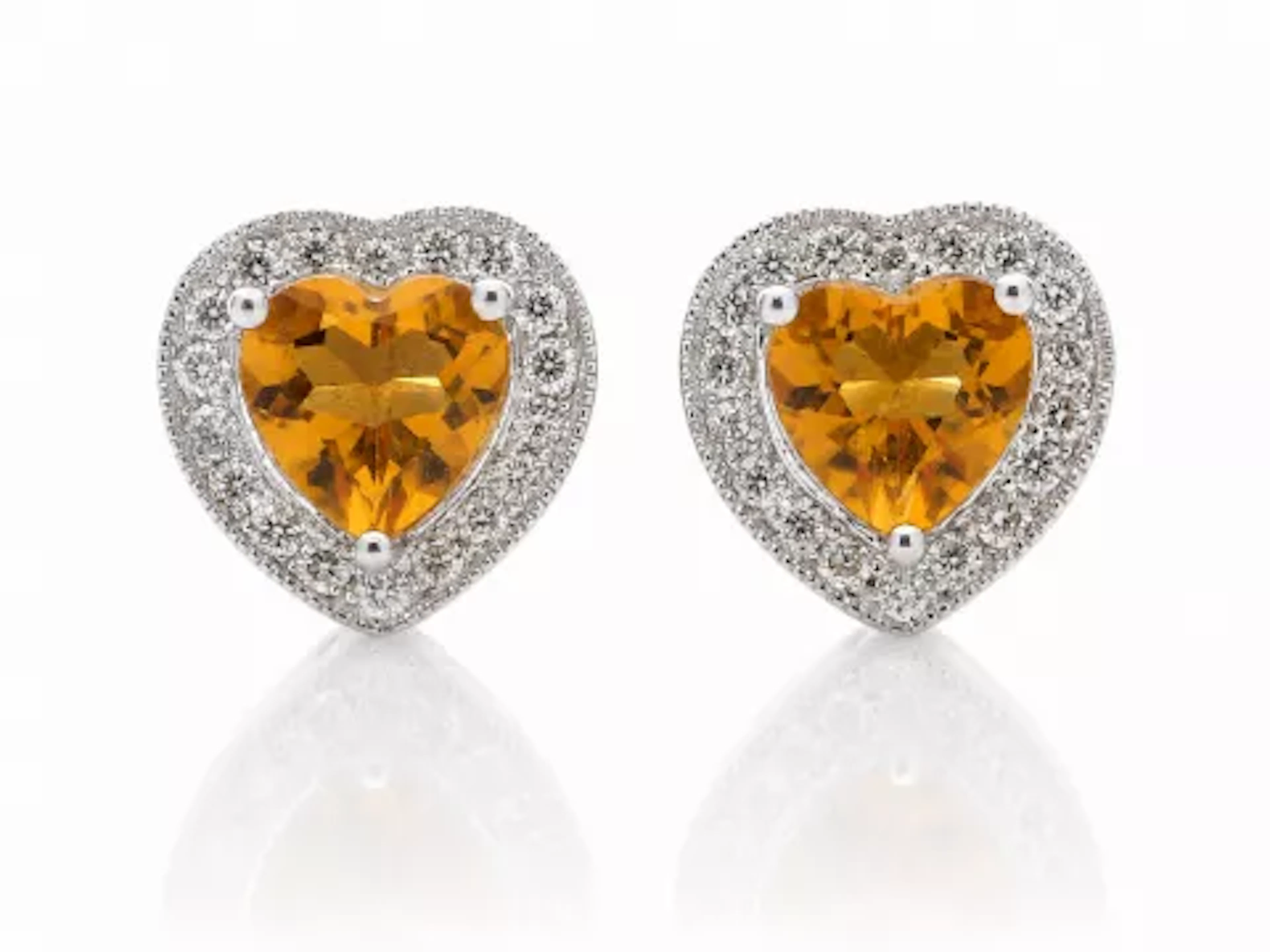 9ct White Gold Citrine Heart Diamond Earring (C1.40) 0.20 Carats