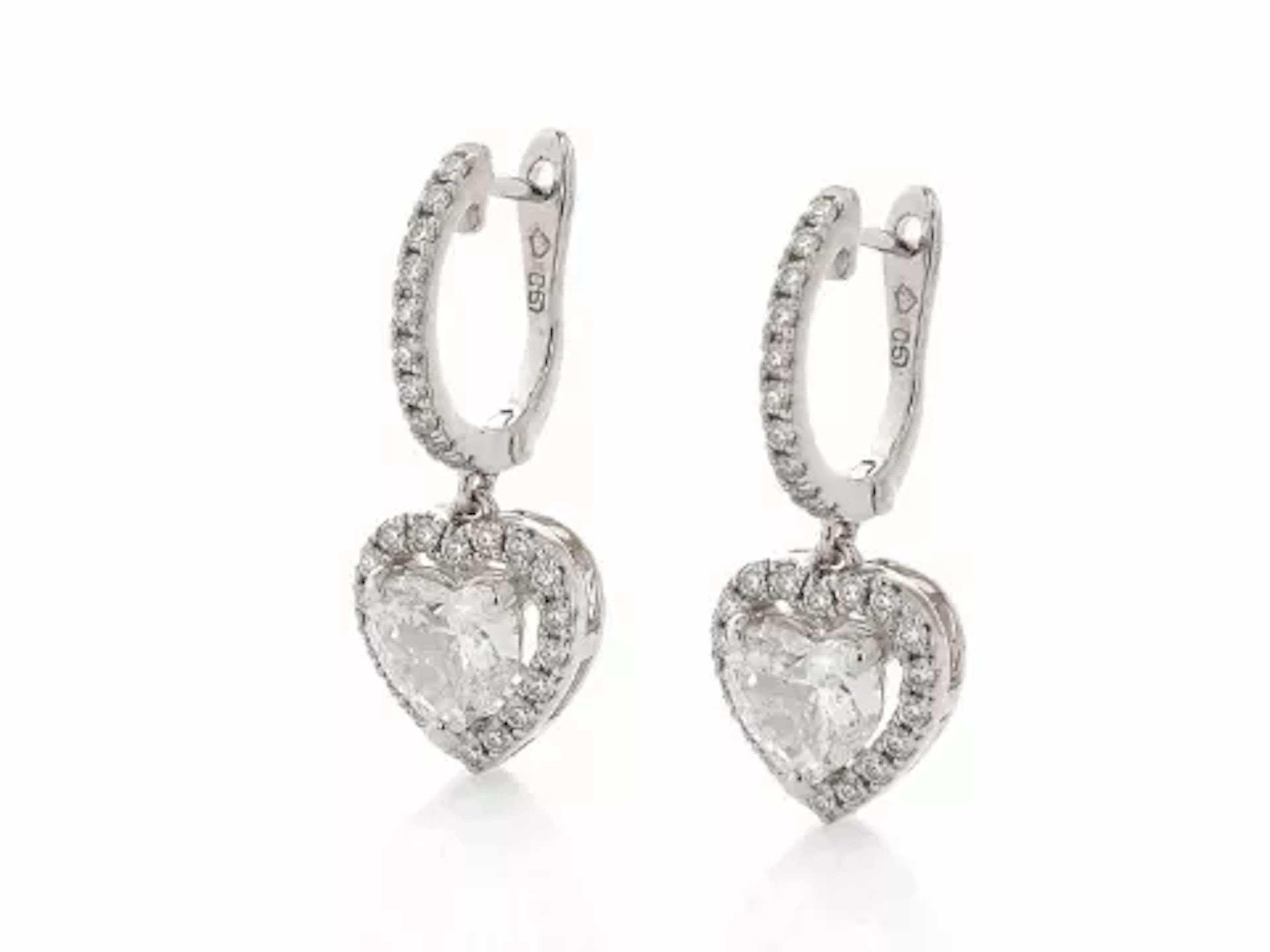 18ct White Gold Heart Shape Halo Drop Earring (1.34) 1.74 Carats