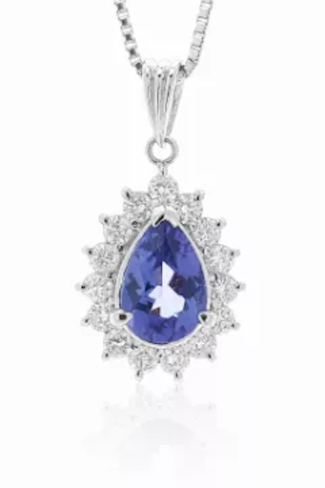 Platinum Pear Cluster Claw Set Diamond And Tanzanite Pendant And Chain