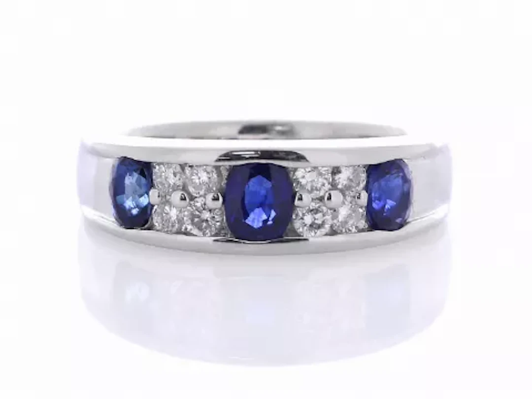 Platinum Semi Eternity Diamond And Sapphire Ring (S0.93) 0.24 Carats