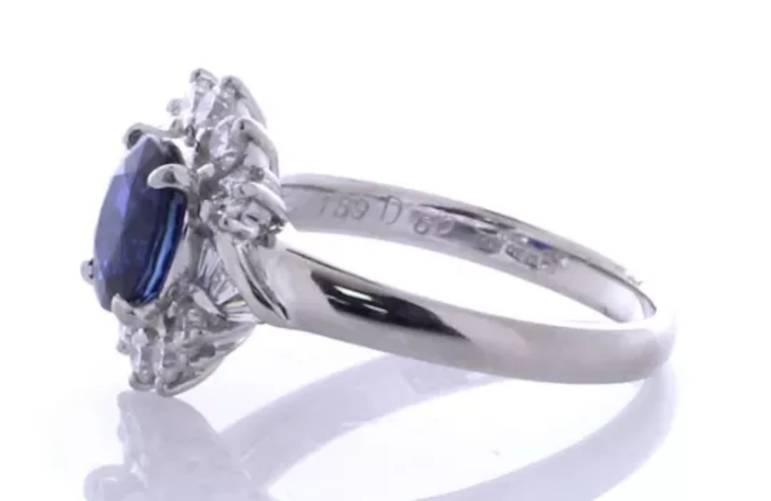 Platinum Oval Cluster Claw Set Diamond And Sapphire Ring (1.59) 0.50 Carats