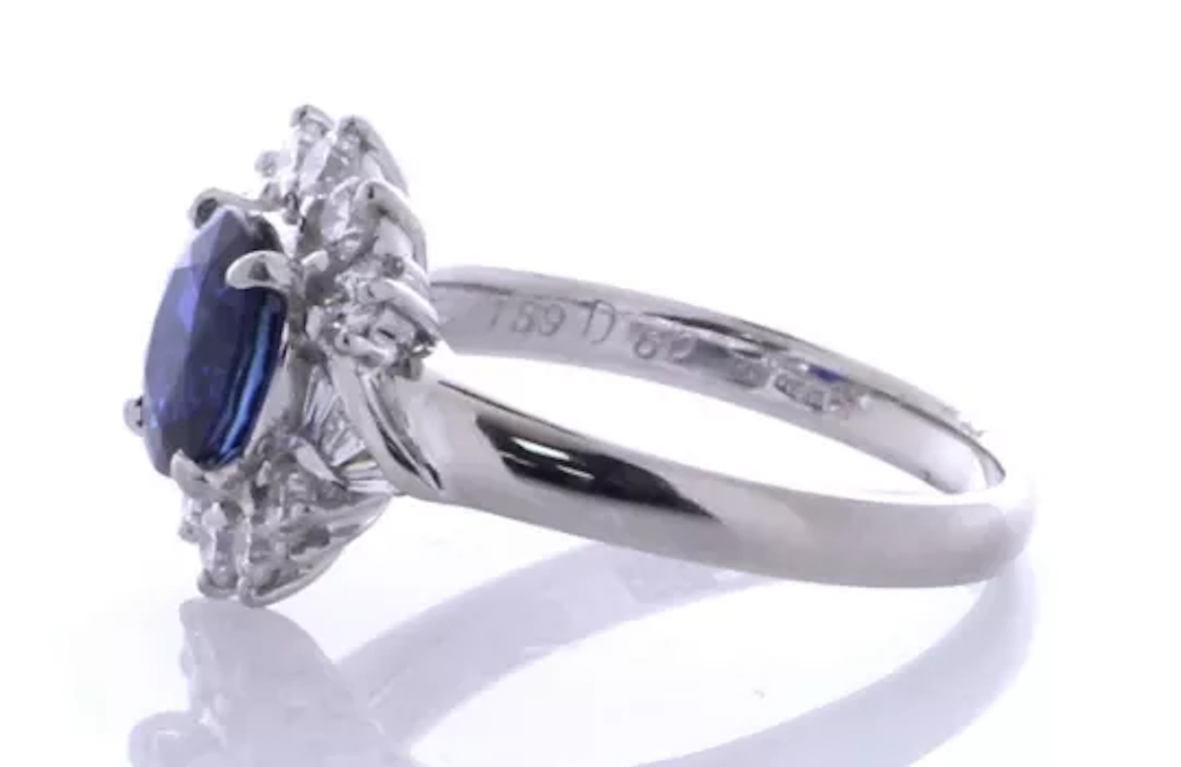 Platinum Oval Cluster Claw Set Diamond And Sapphire Ring (1.59) 0.50 Carats