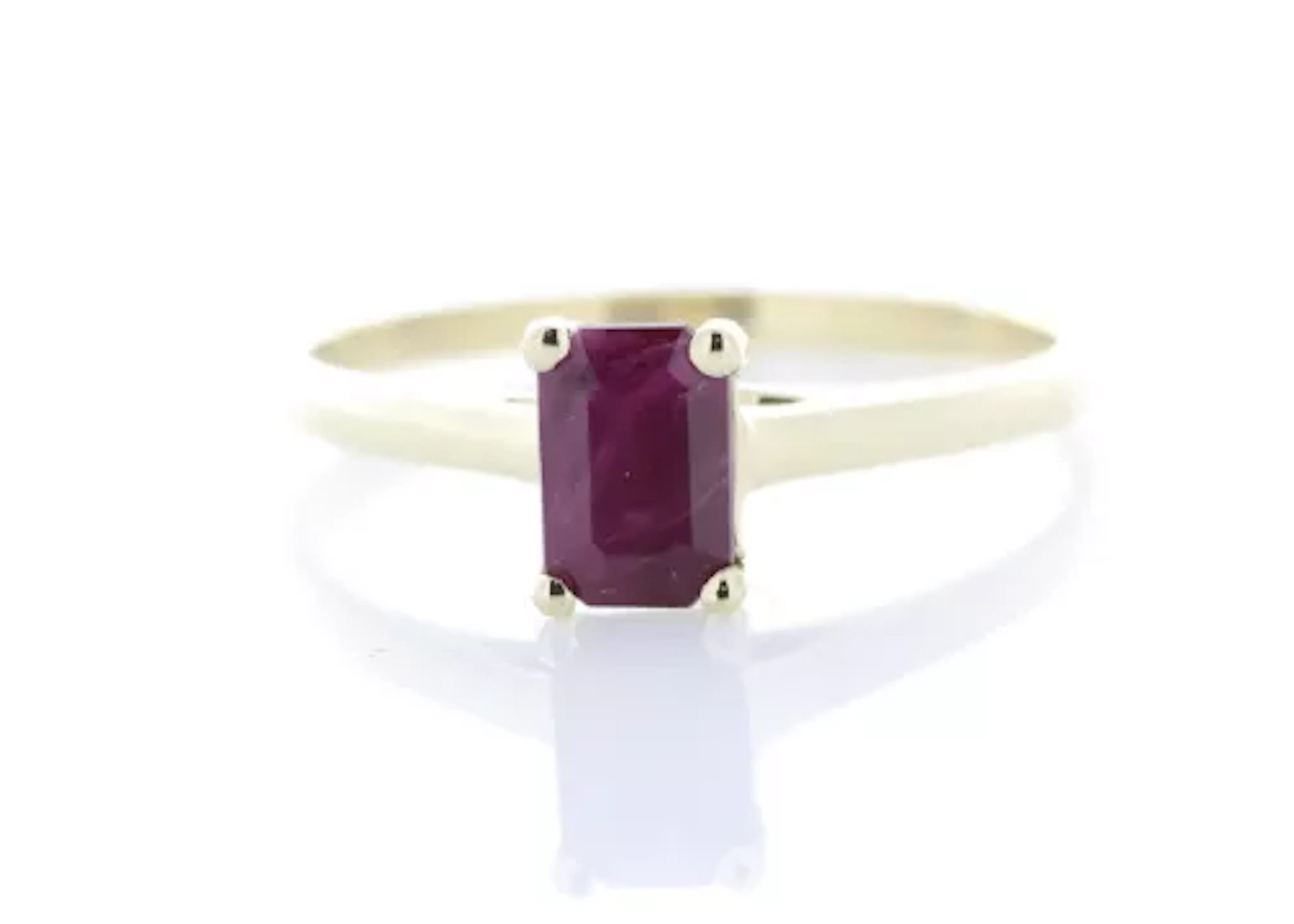 9ct Yellow Gold Single Stone Emerald Cut Ruby Ring 0.60 Carats
