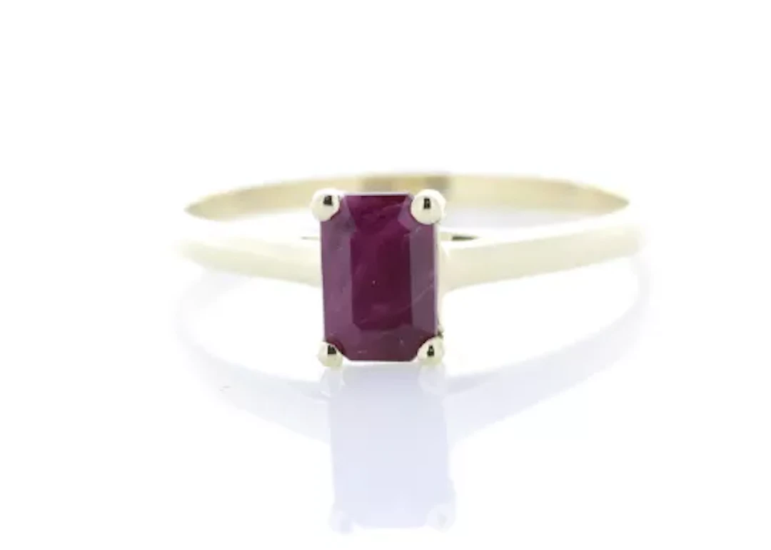 9ct Yellow Gold Single Stone Emerald Cut Ruby Ring 0.60 Carats