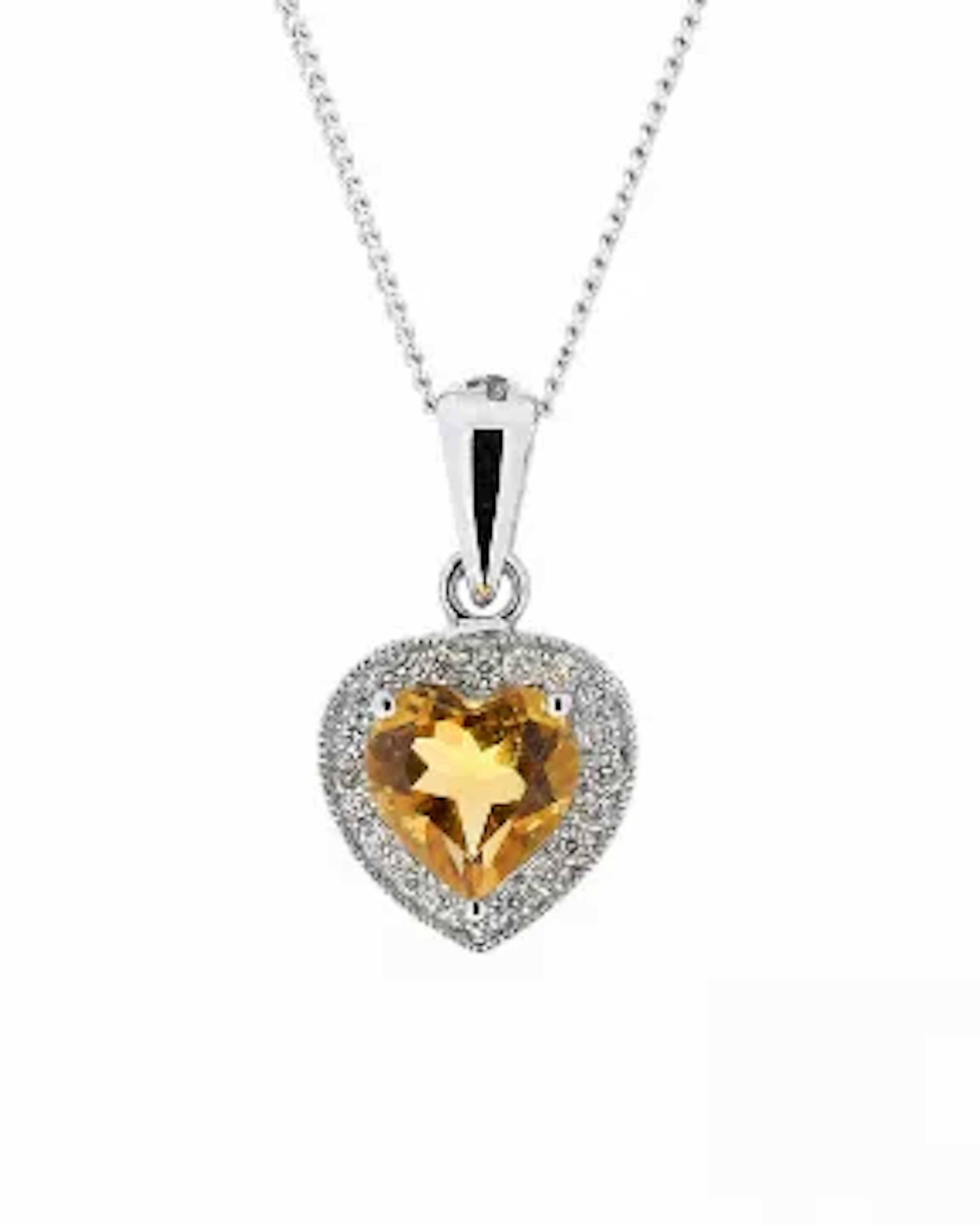 9ct White Gold Citrine Heart Shape Diamond Pendant (C0.65) 0.10 Carats