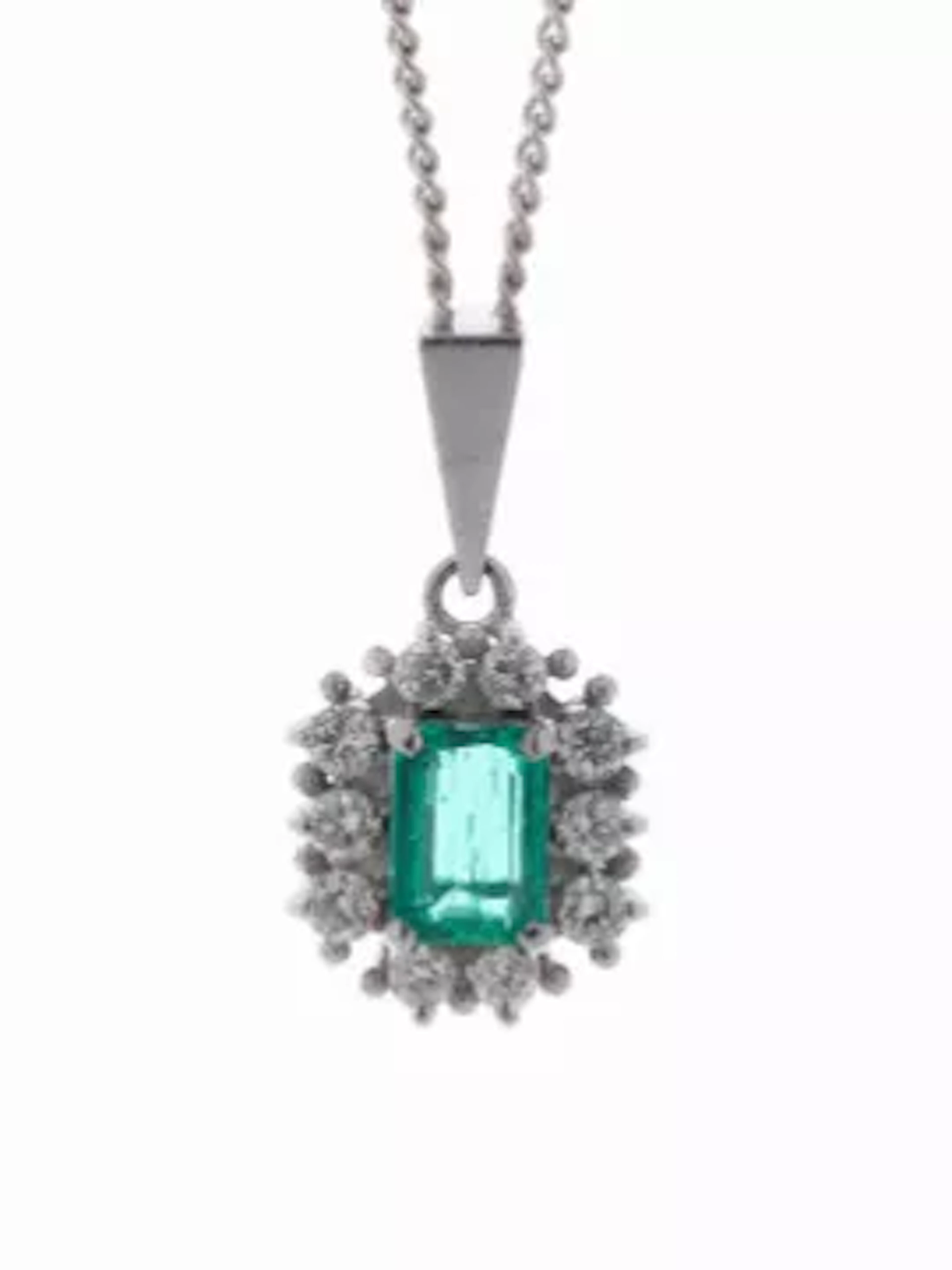 Platinum Emerald Cluster Claw Set Diamond And Emerald Pendant (E0.48)