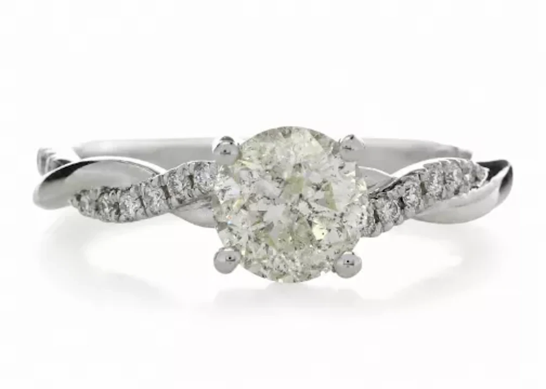 18ct White Gold Diamond Ring With Waved Stone Set Shoulders 1.22 Carats