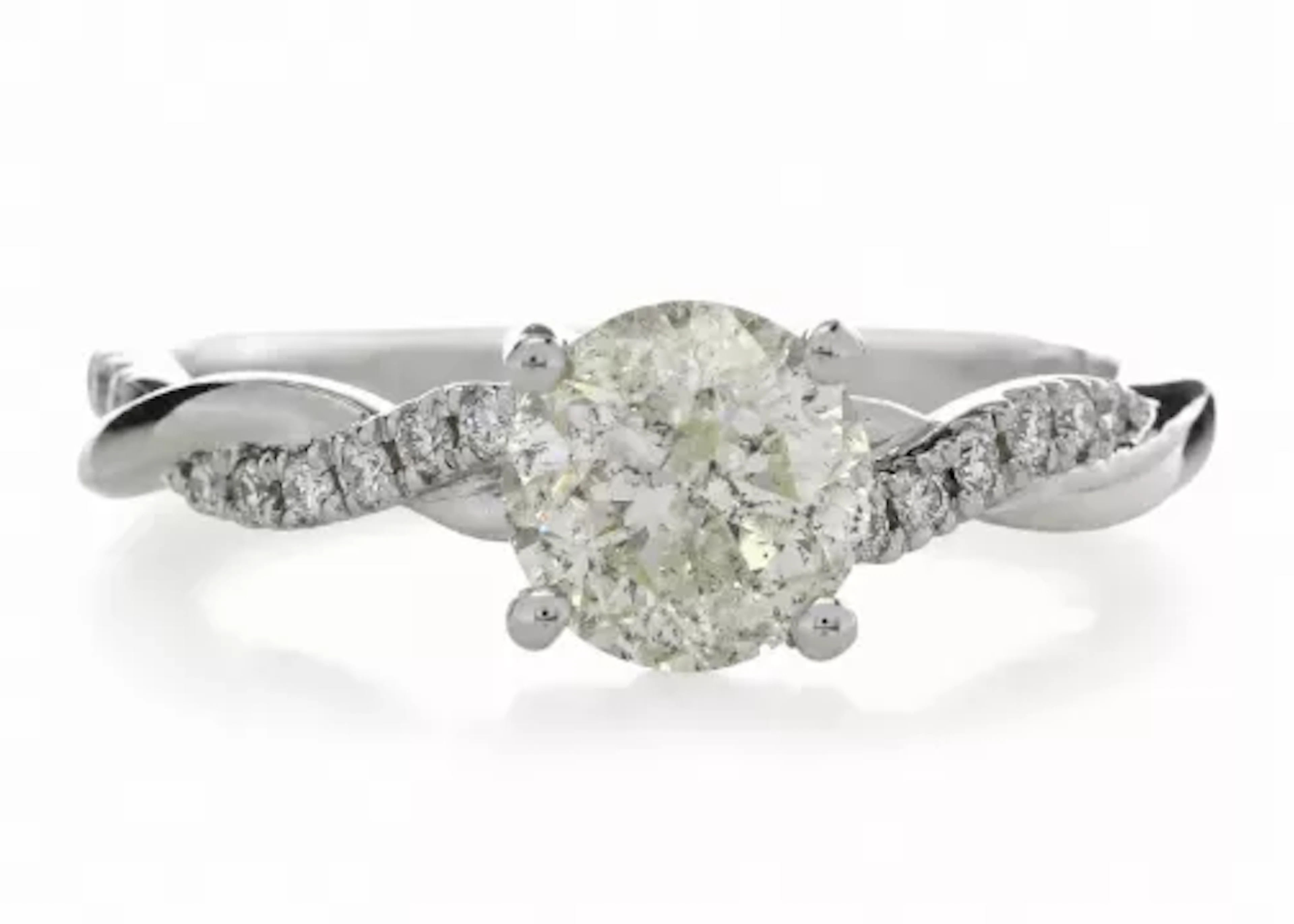 18ct White Gold Diamond Ring With Waved Stone Set Shoulders 1.22 Carats