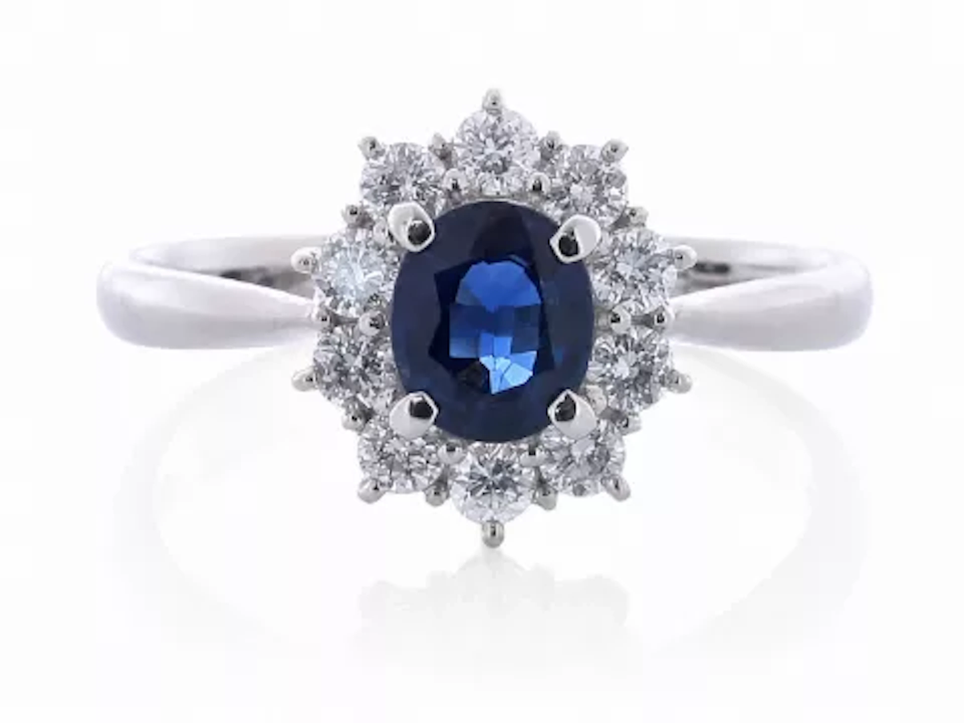Platinum Oval Cluster Claw Set Diamond And Sapphire Ring (S0.82) 0.41 Carats