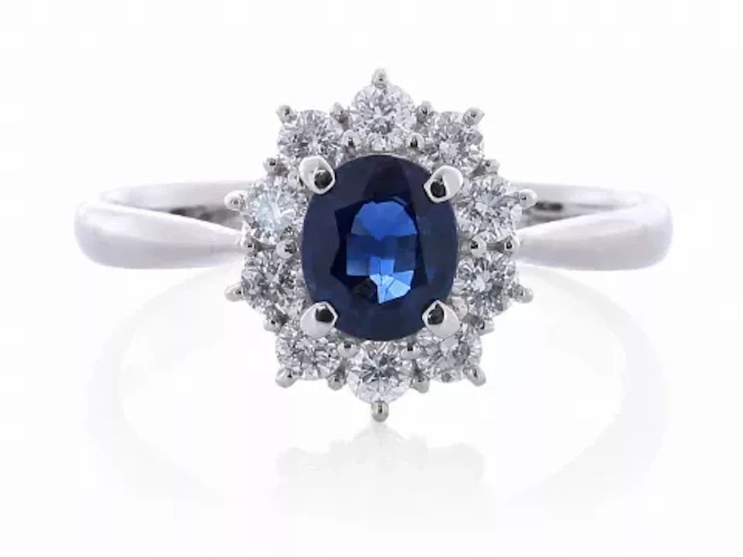 Platinum Oval Cluster Claw Set Diamond And Sapphire Ring (S0.82) 0.41 Carats