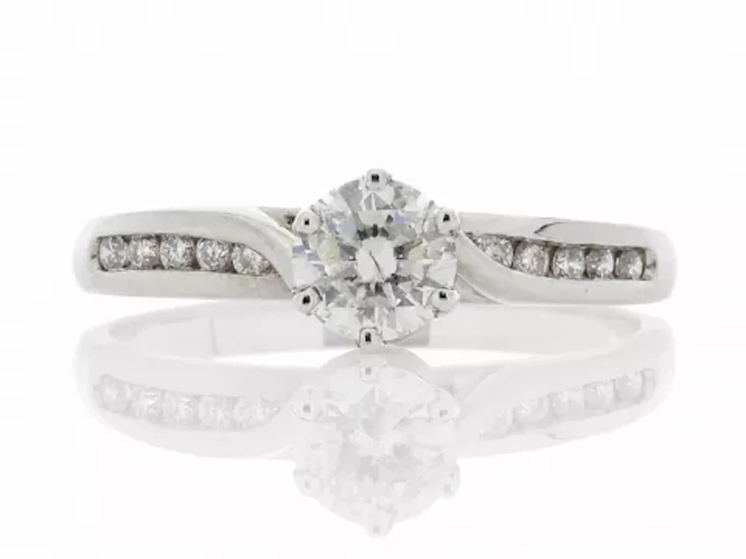 18ct White Gold Single Stone Diamond Ring With Stone Set shoulders