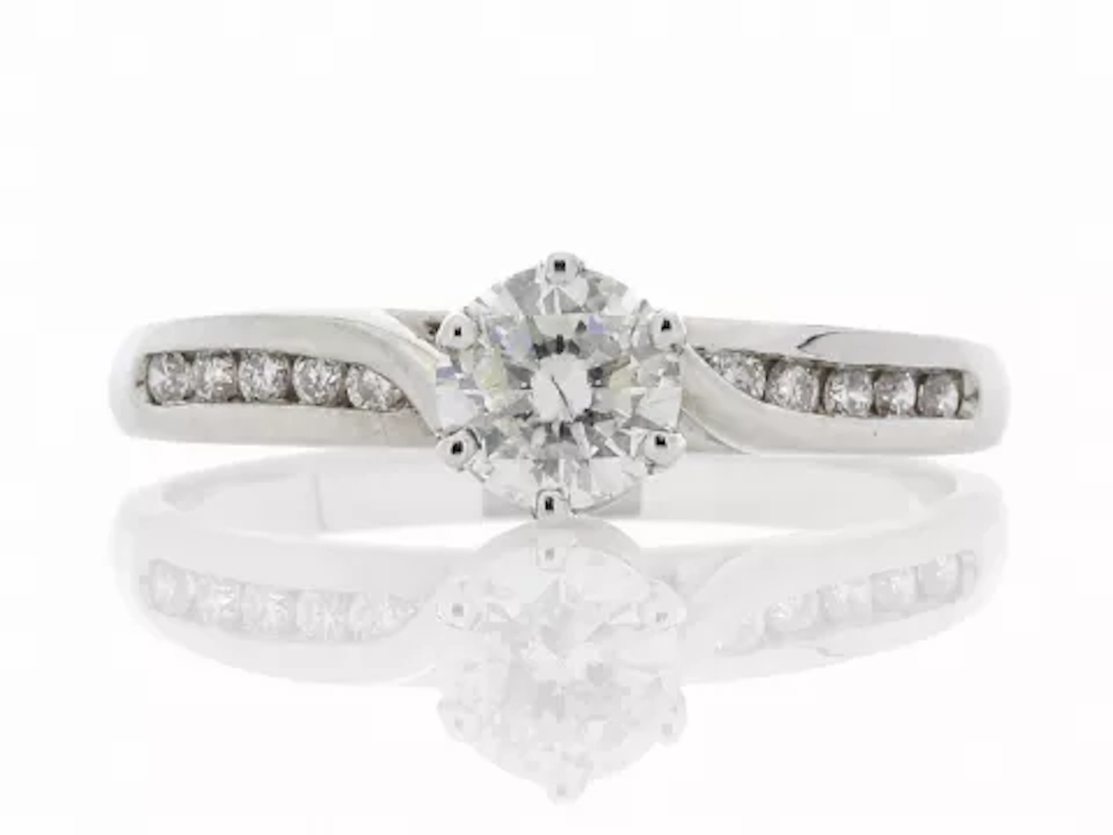18ct White Gold Single Stone Diamond Ring With Stone Set shoulders
