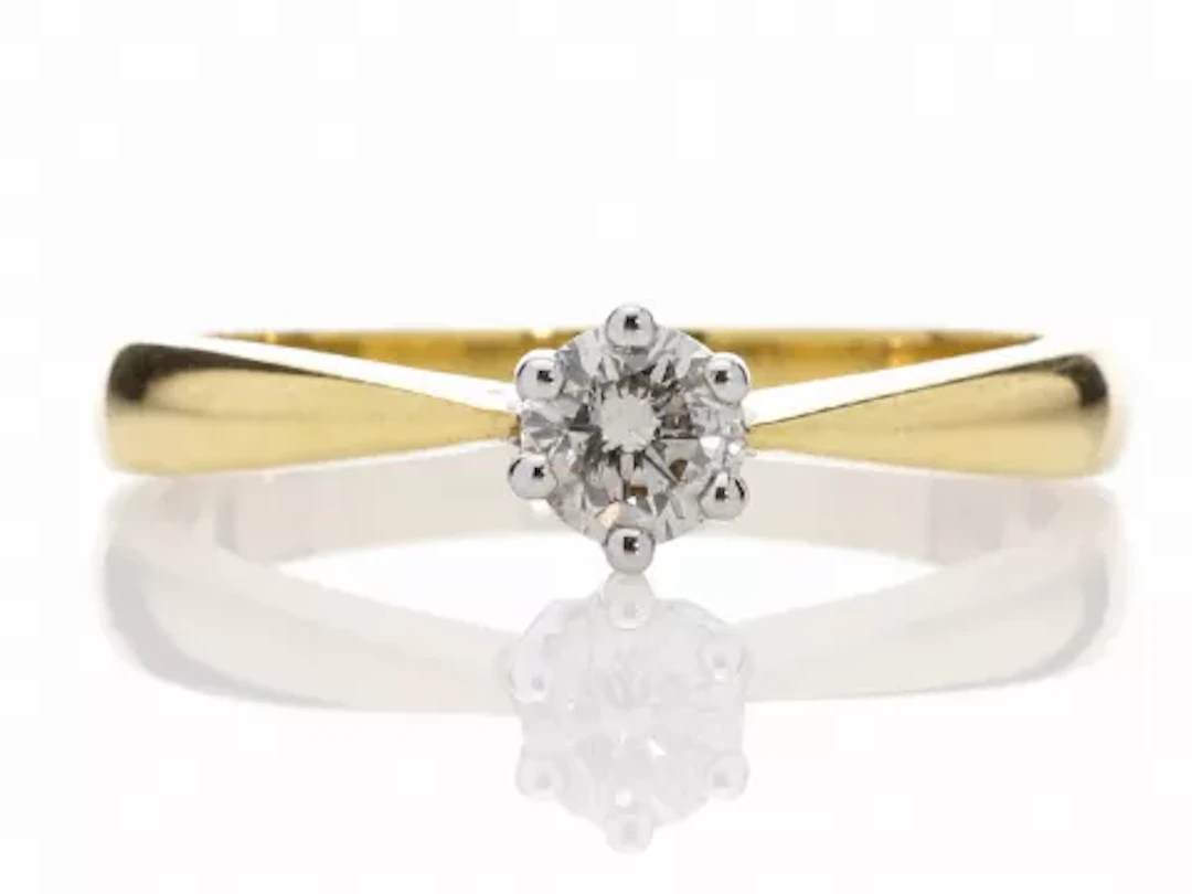 18ct Yellow Gold Single Stone Six Claw Set Diamond Ring 0.25 Carats