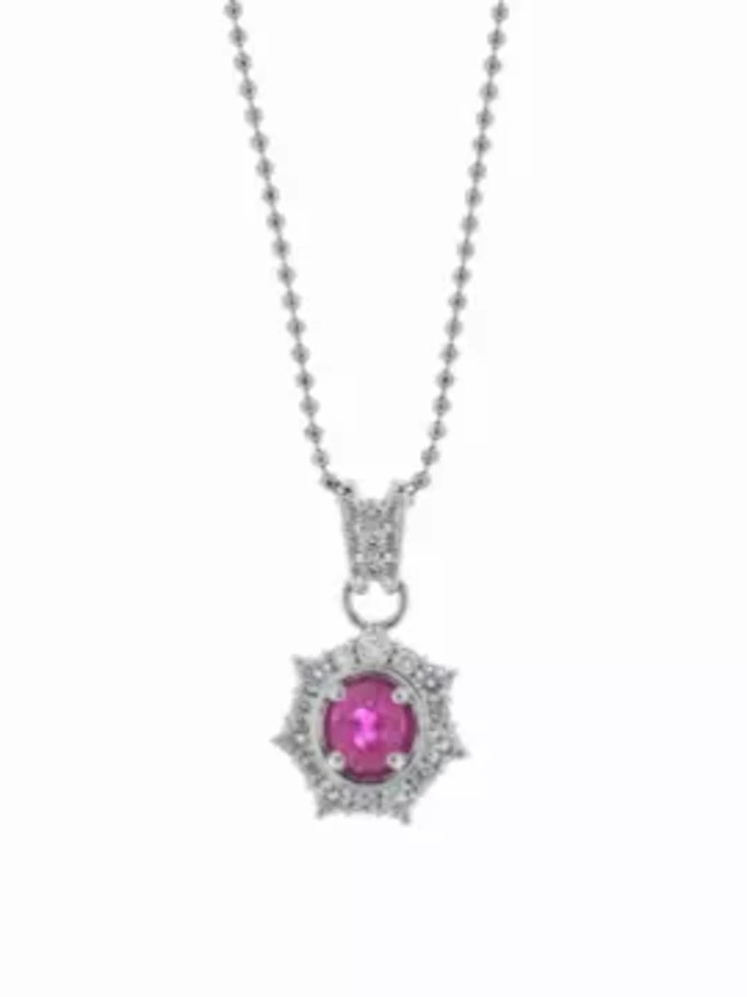Platinum Oval Cluster Claw Set Diamond And Ruby Pendant And Chain