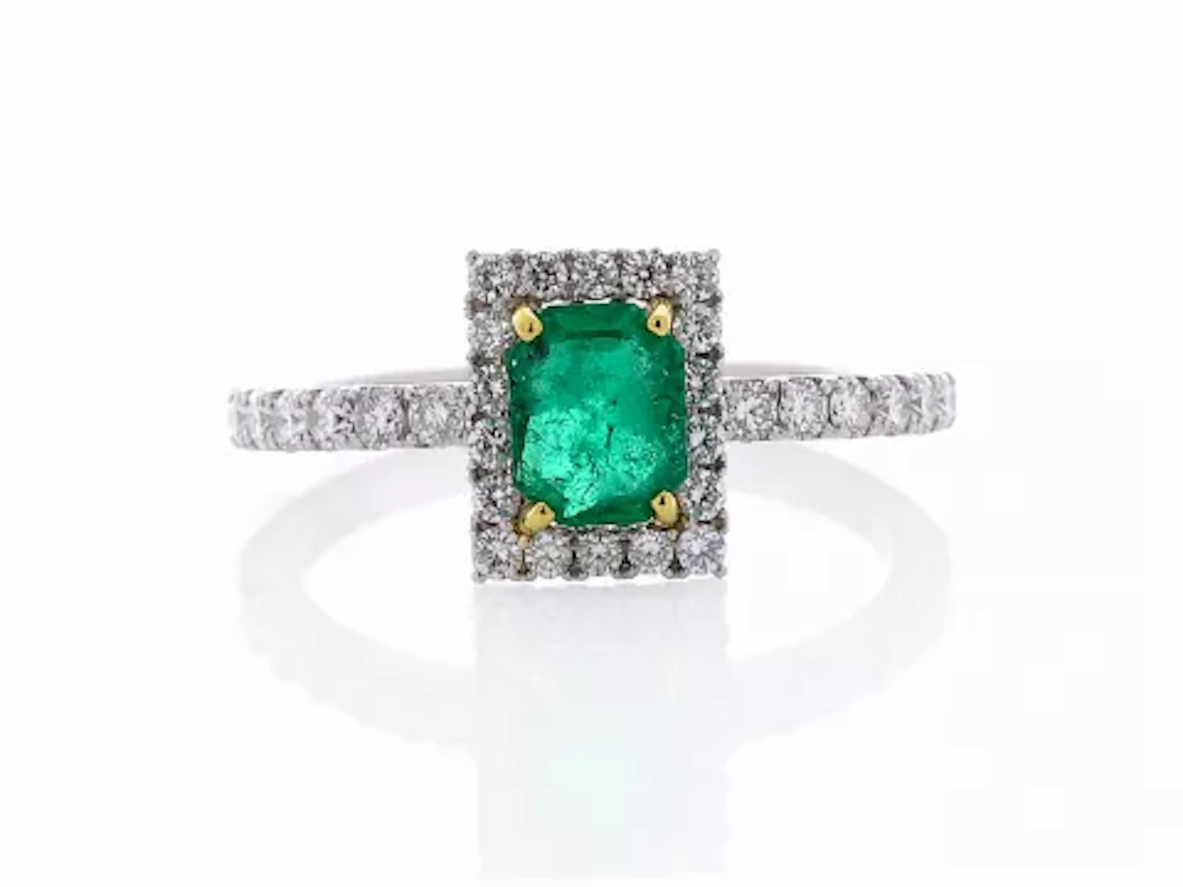 Platinum Emerald Cluster Claw Set Diamond And Emerald Ring (E0.81) 0.49 Carats