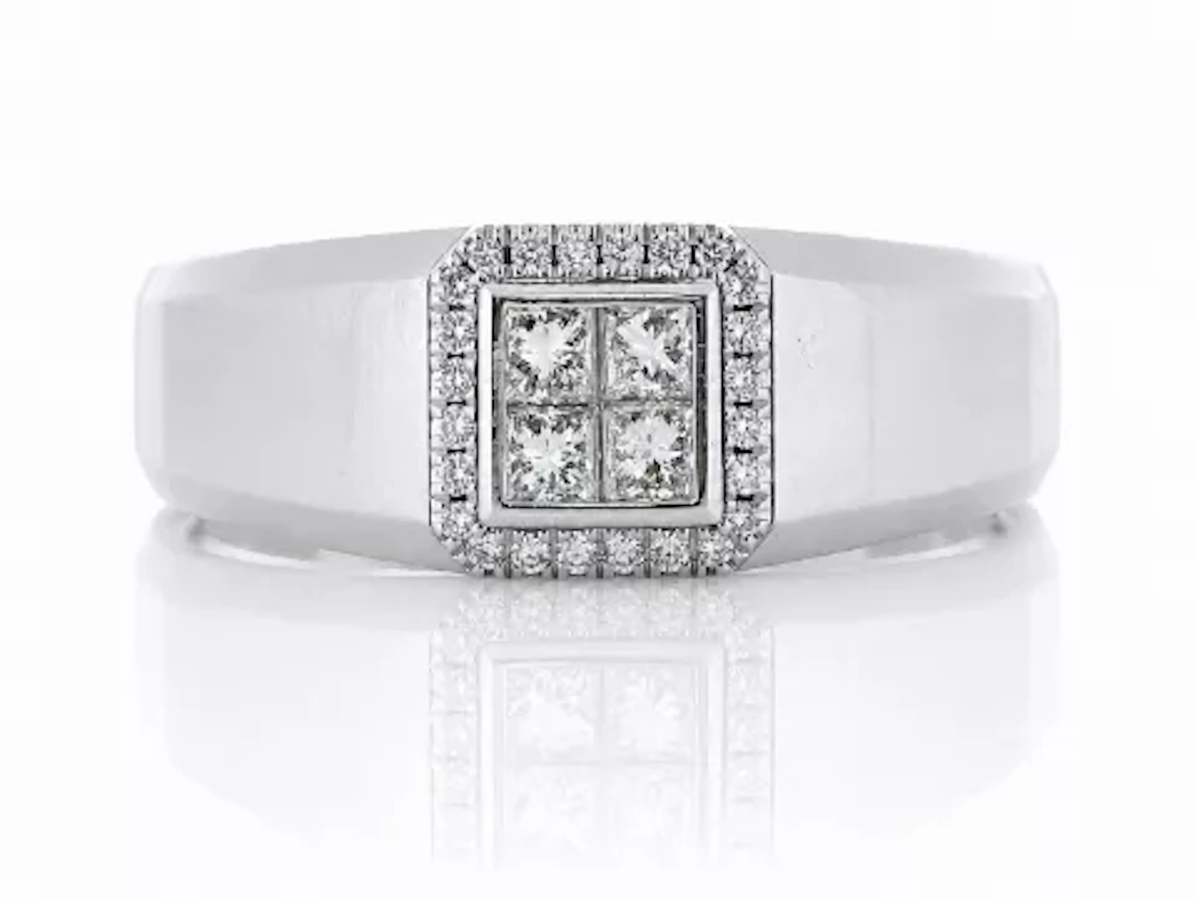 18ct White Gold Single Stone with halo Illusion Set Diamond Ring 0.50 Carats