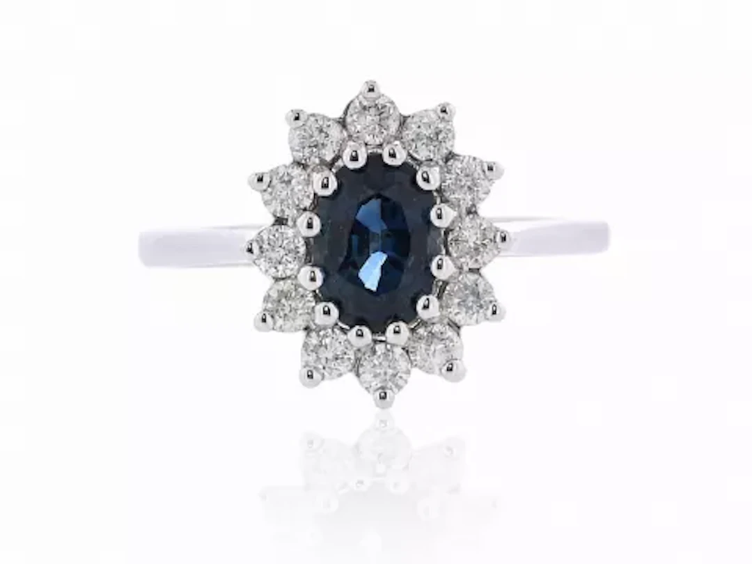 9ct White Gold Three Stone Oval Sapphire And Diamond Ring (S0.94) 0.40 Carats