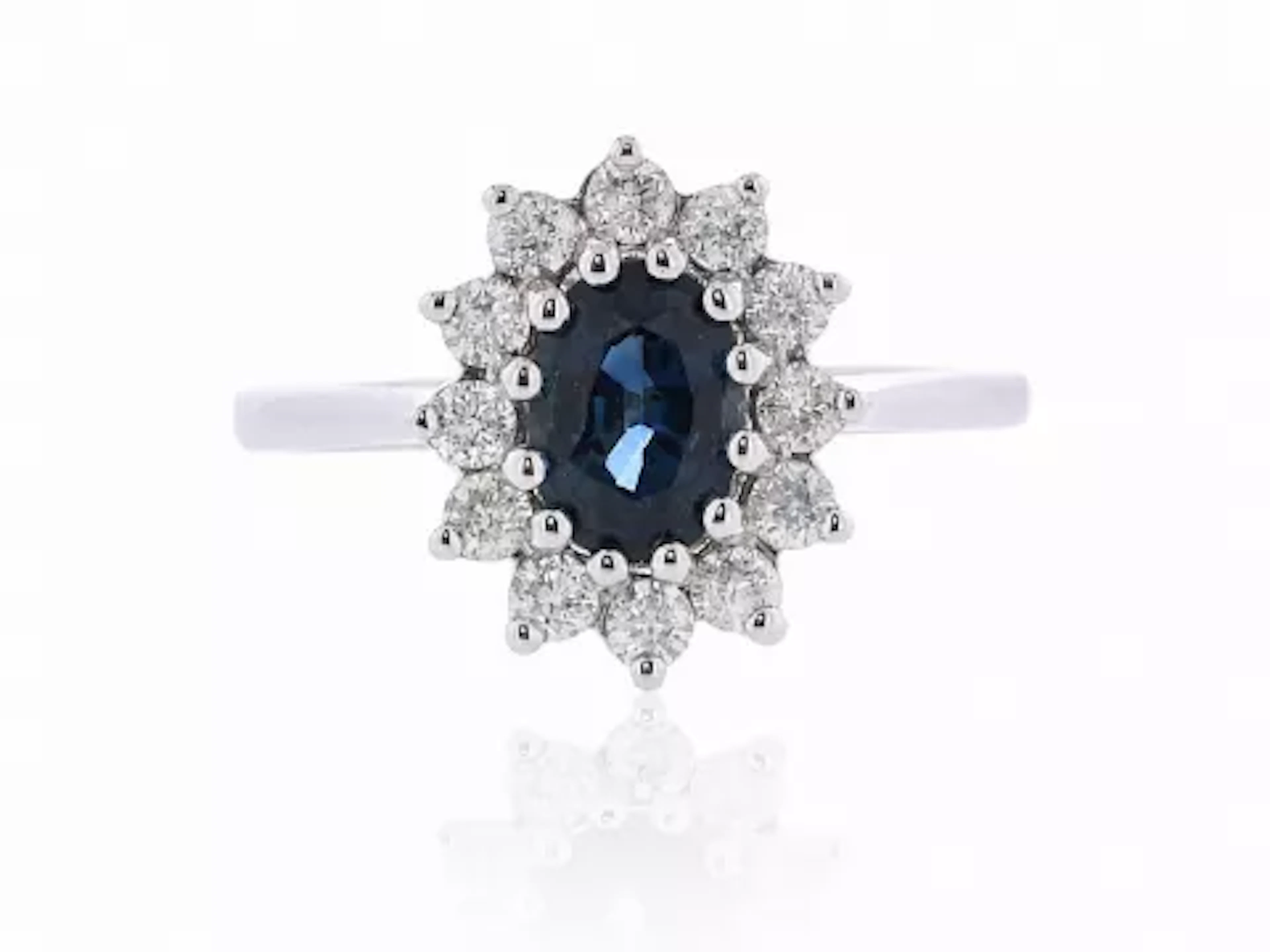 9ct White Gold Three Stone Oval Sapphire And Diamond Ring (S0.94) 0.40 Carats