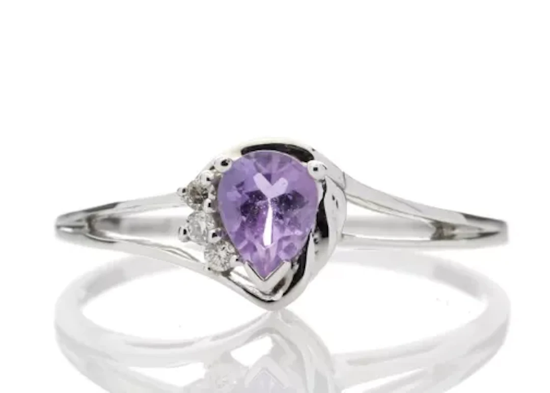 9ct White Gold Amethyst Pear Shaped Diamond Ring (A0.42) 0.03 Carats