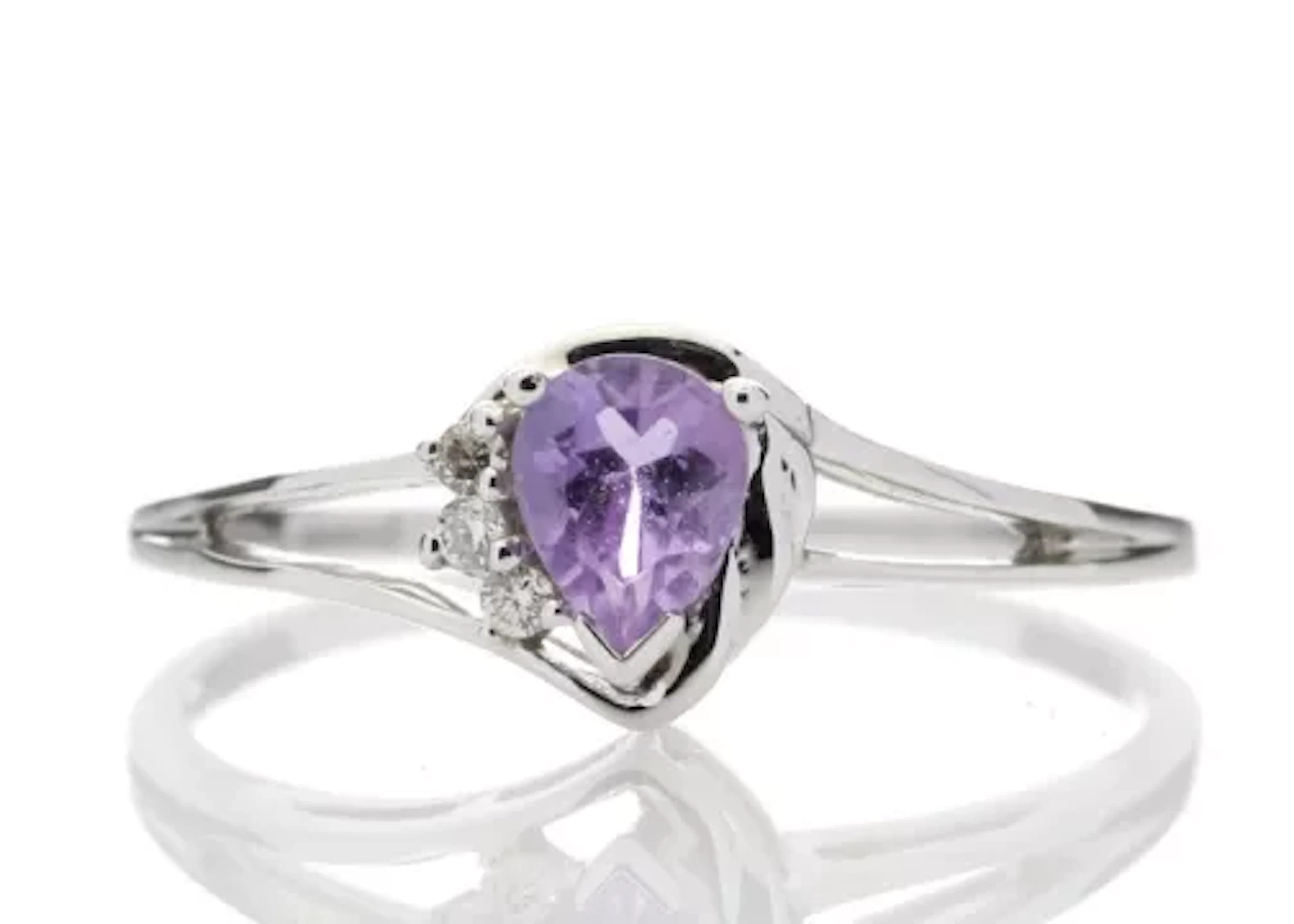 9ct White Gold Amethyst Pear Shaped Diamond Ring (A0.42) 0.03 Carats