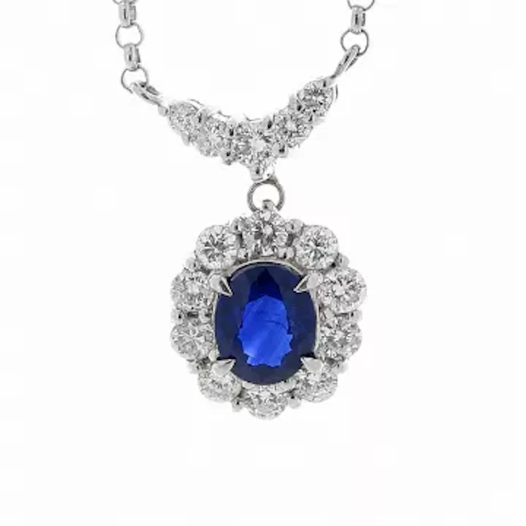 Platinum Ladies Dress Diamond And Sapphire Pendant And Chain (S1.14)