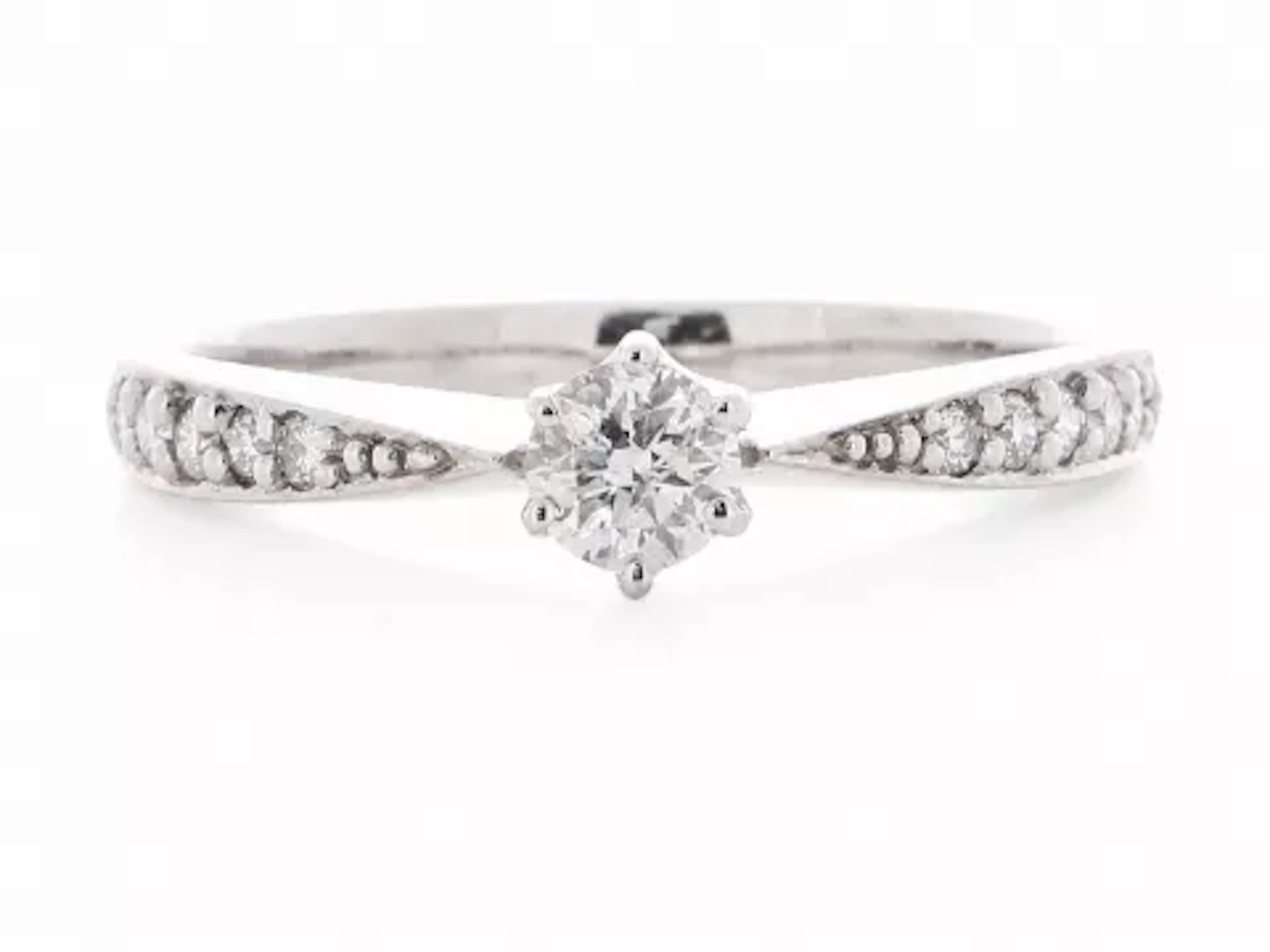 18ct White Gold Single Stone Diamond Ring With Stone Set Shoulders