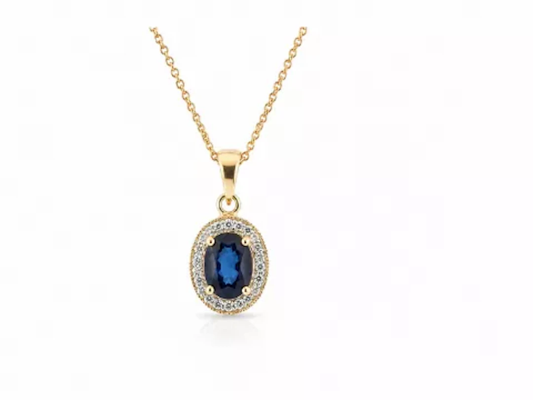 9ct Yellow Gold Diamond And Sapphire Pendant 0.11 Carats