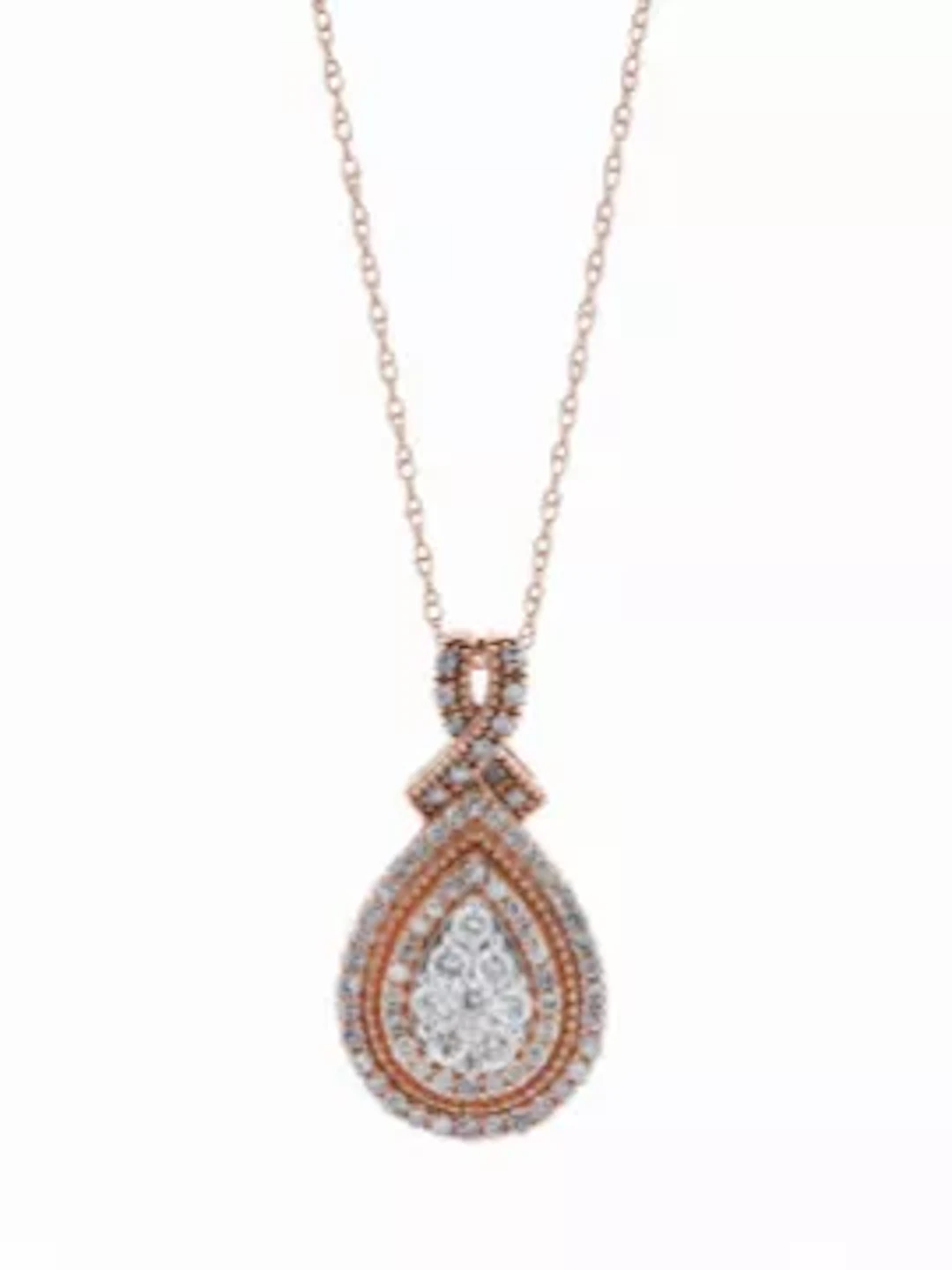 9ct Rose Gold Pear Cluster Claw Set Diamond Pendant And Chain 0.50 Carats