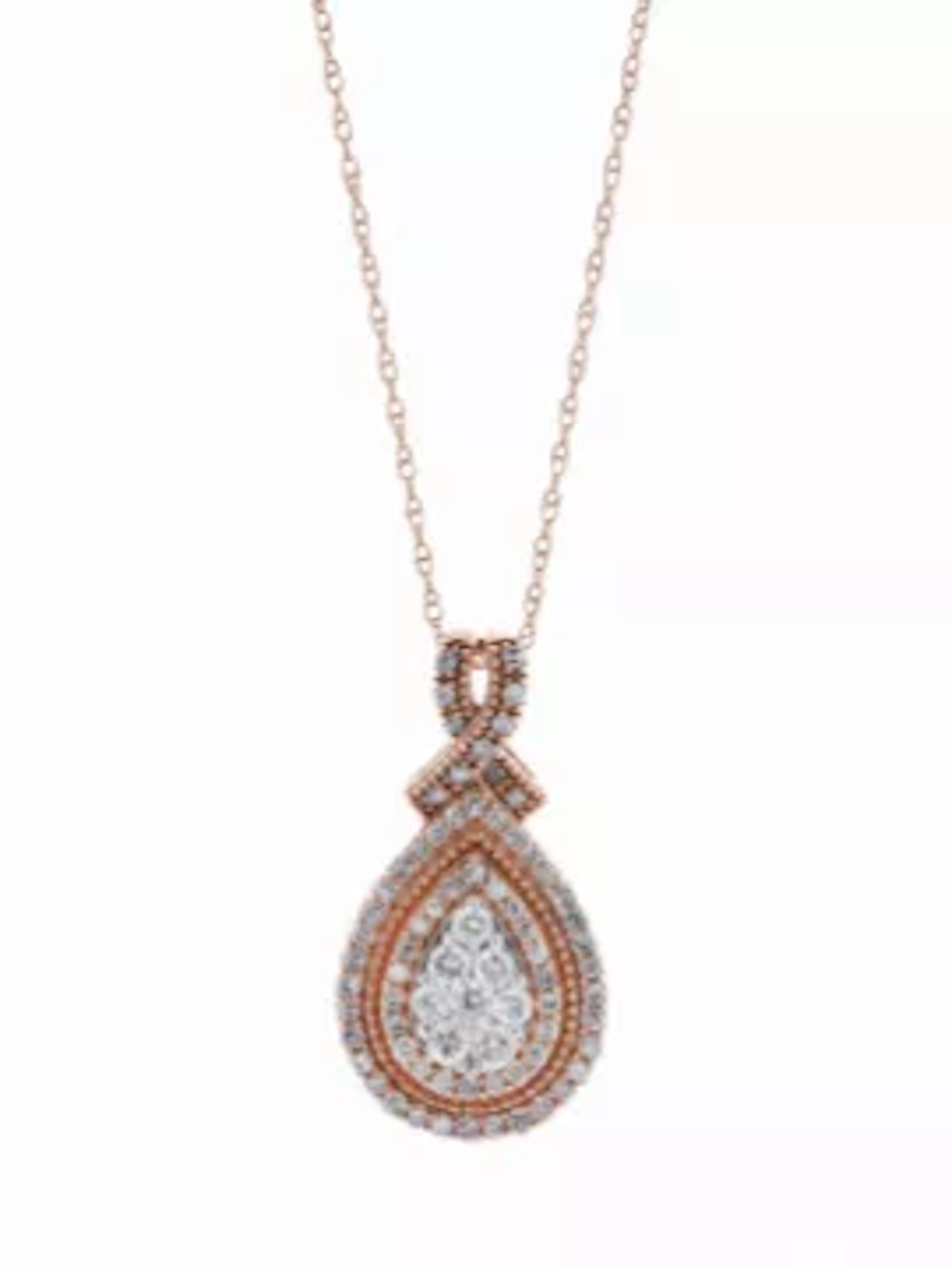 9ct Rose Gold Pear Cluster Claw Set Diamond Pendant And Chain 0.50 Carats