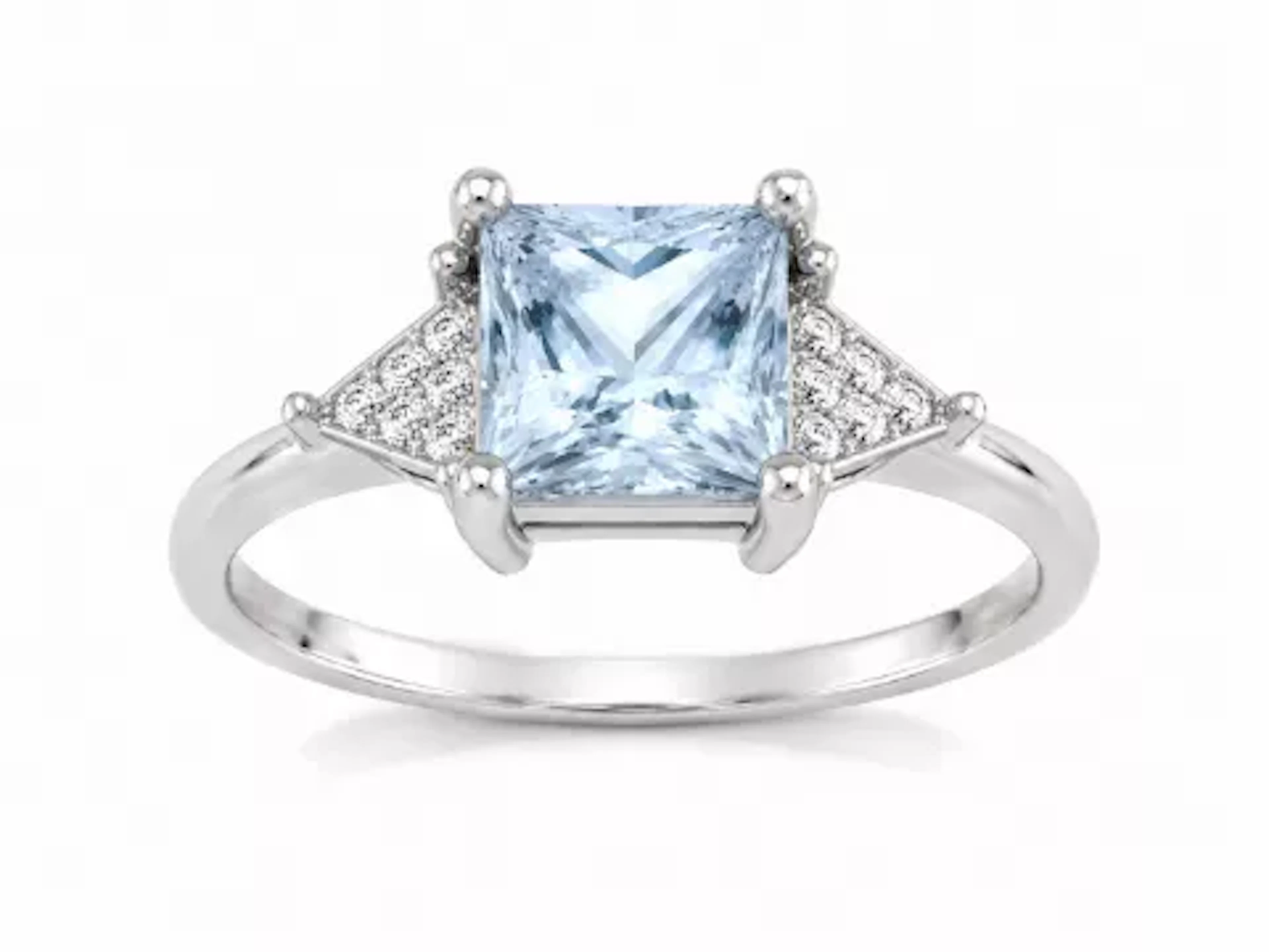 9ct White Gold Diamond And Blue Topaz Ring