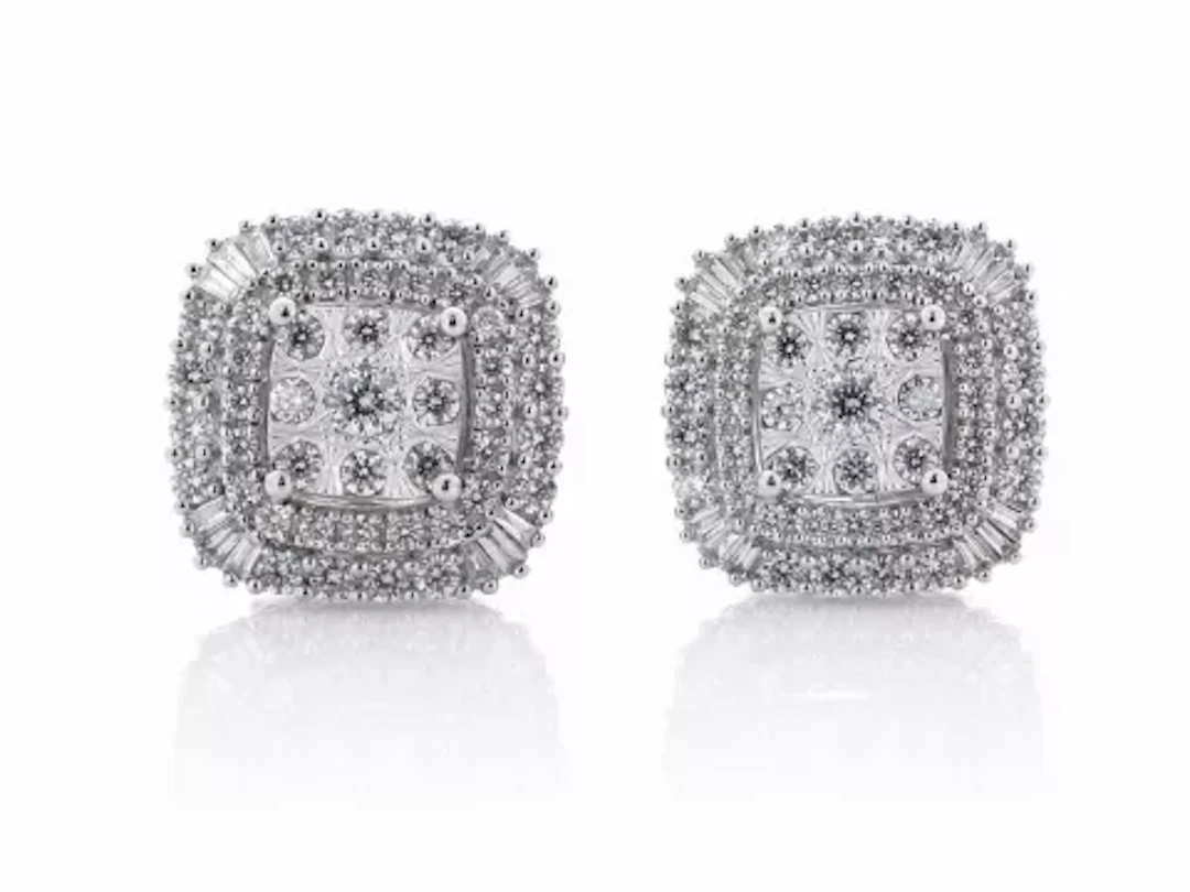 14ct White Gold Fancy Cluster Diamond Earrings 1.00 Carats