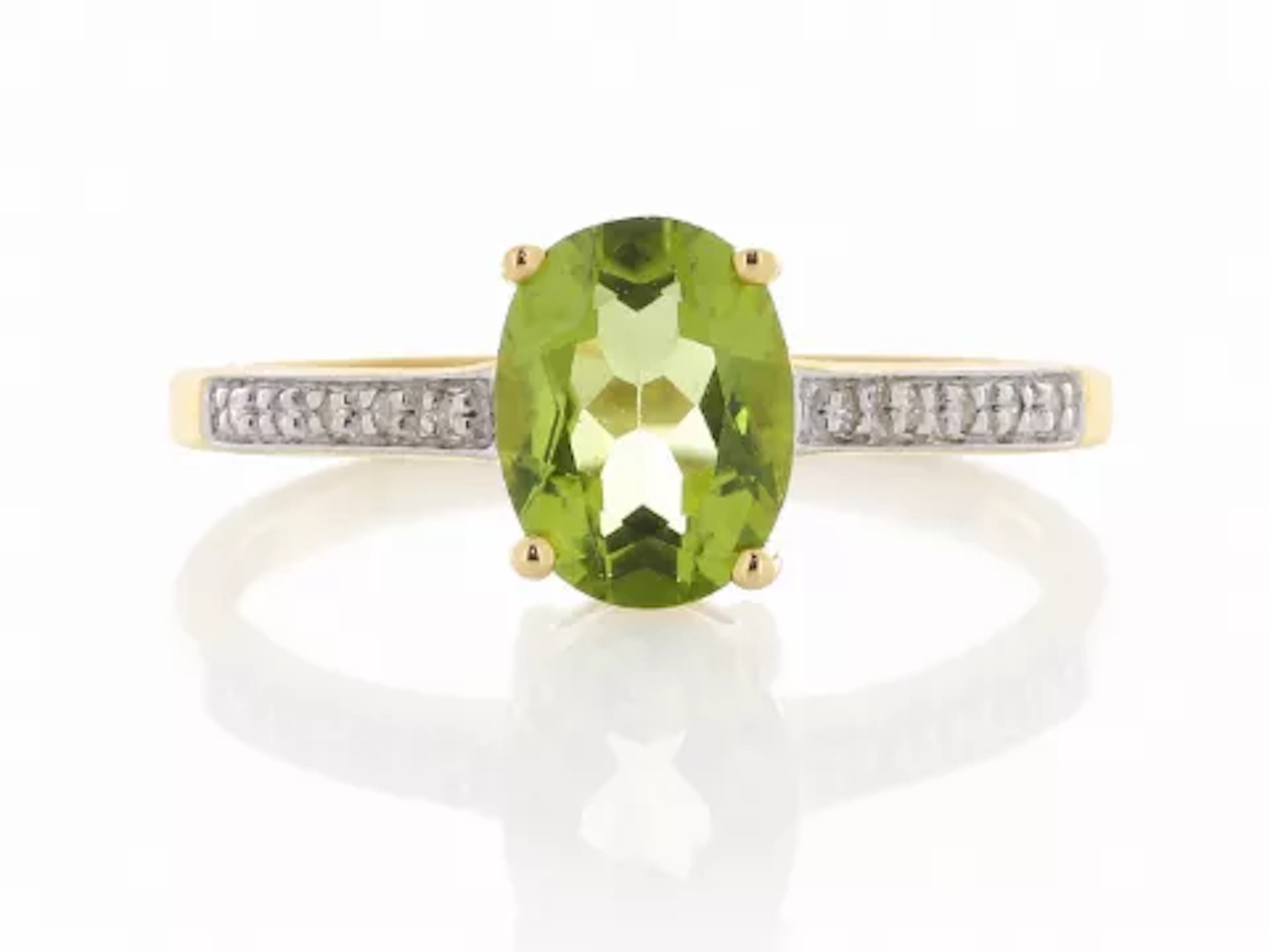 9ct Yellow Gold Diamond And Peridot Ring (P1.28) 0.04 Carats