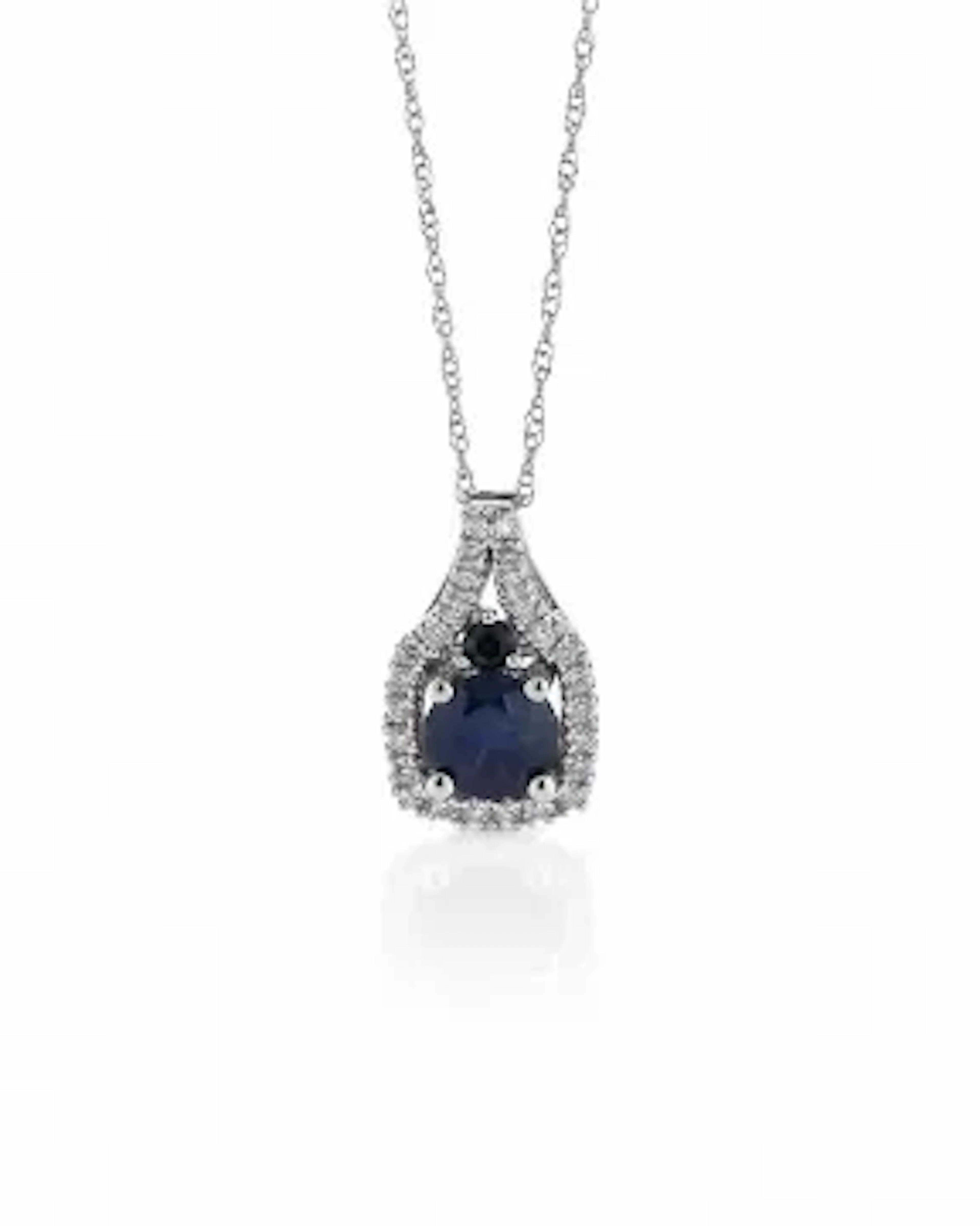 14ct White Gold Ladies Dress Diamond And Sapphire Pendant And Chain