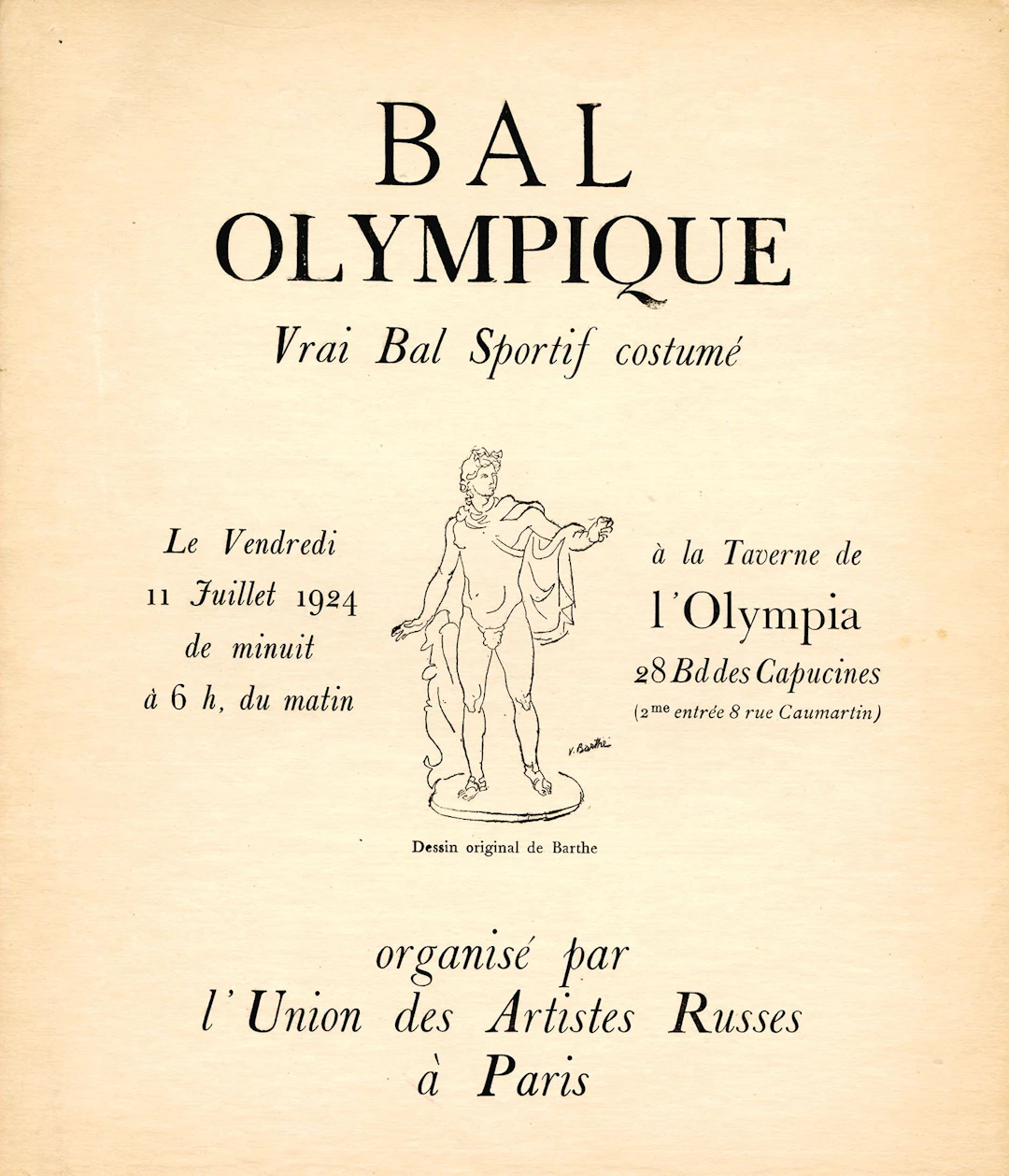 [PROGRAM]. OLYMPIC BALL. Paris, July 11, 1924. 28.5 x 24.8 c - Lot 139