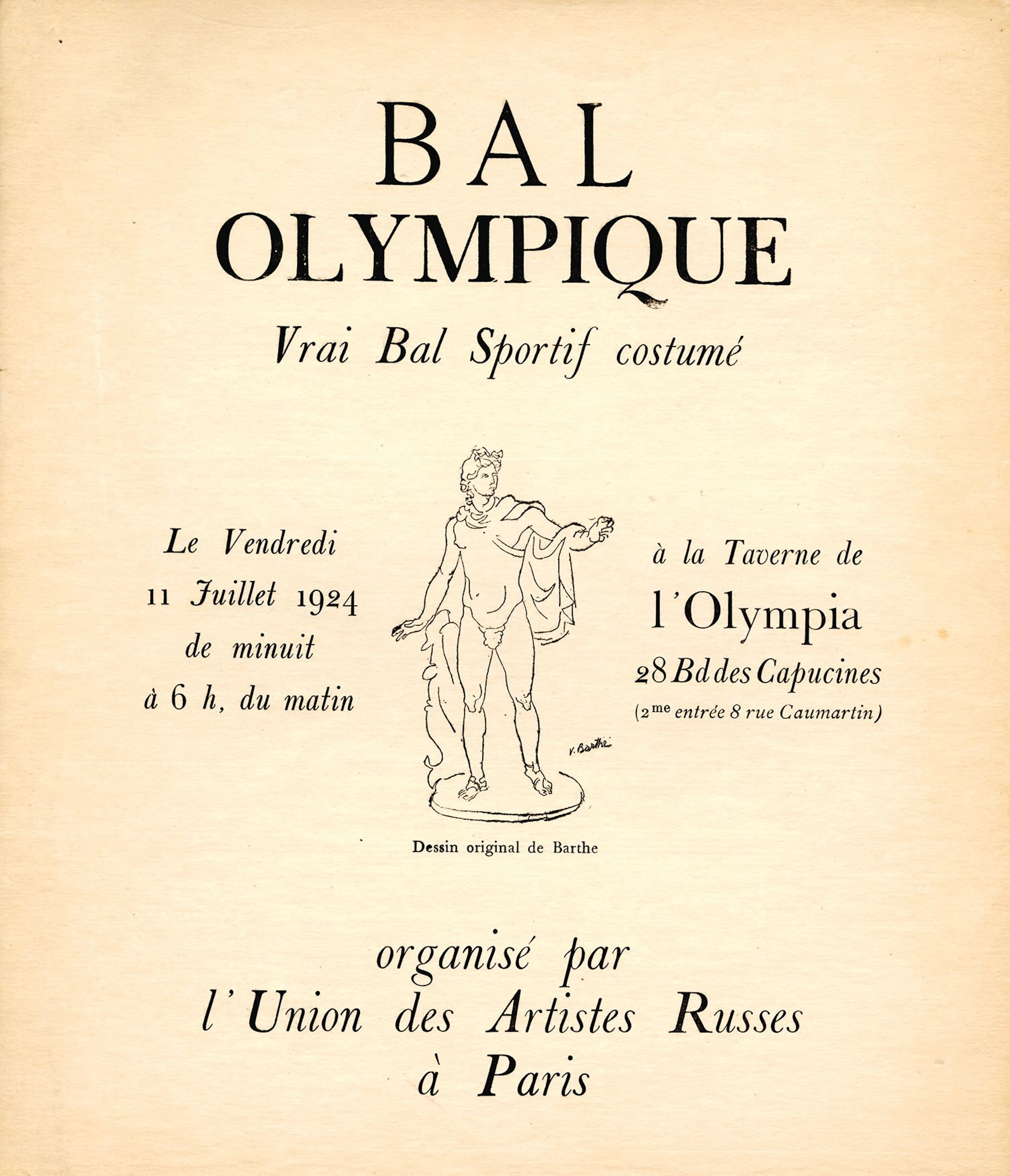 [PROGRAM]. OLYMPIC BALL. Paris, July 11, 1924. 28.5 x 24.8 c - Lot 139