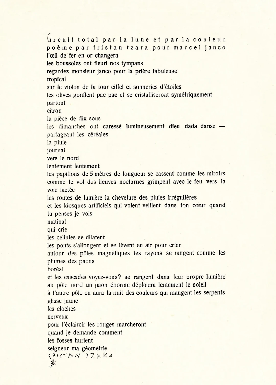 TZARA, Tristan. JANCO, Marcel. *CIRCUIT TOTAL PAR LA LUNE ET - Lot 6