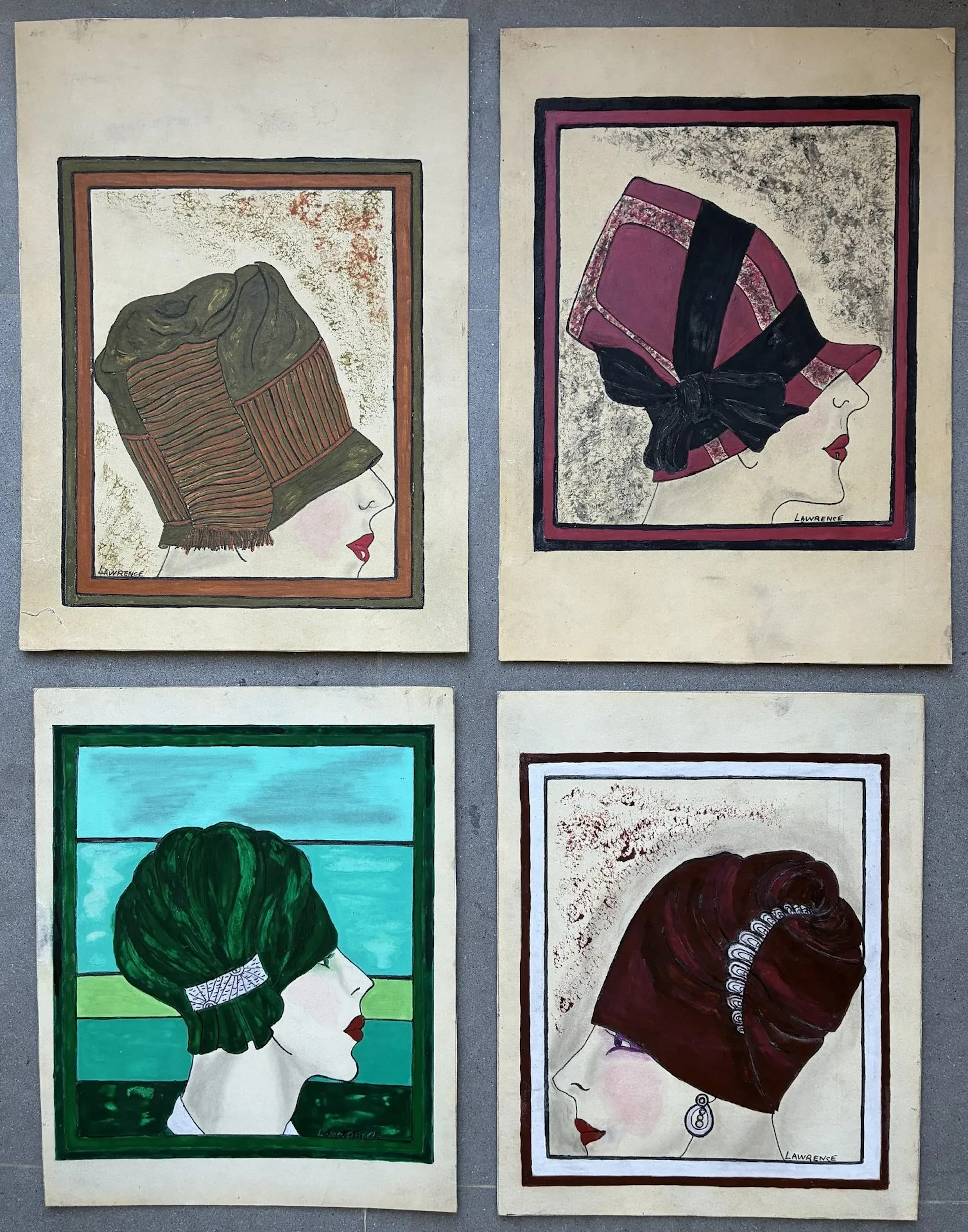 LAWRENCE (20th century) Art Deco Hats Set of four acrylics o - Lot 207