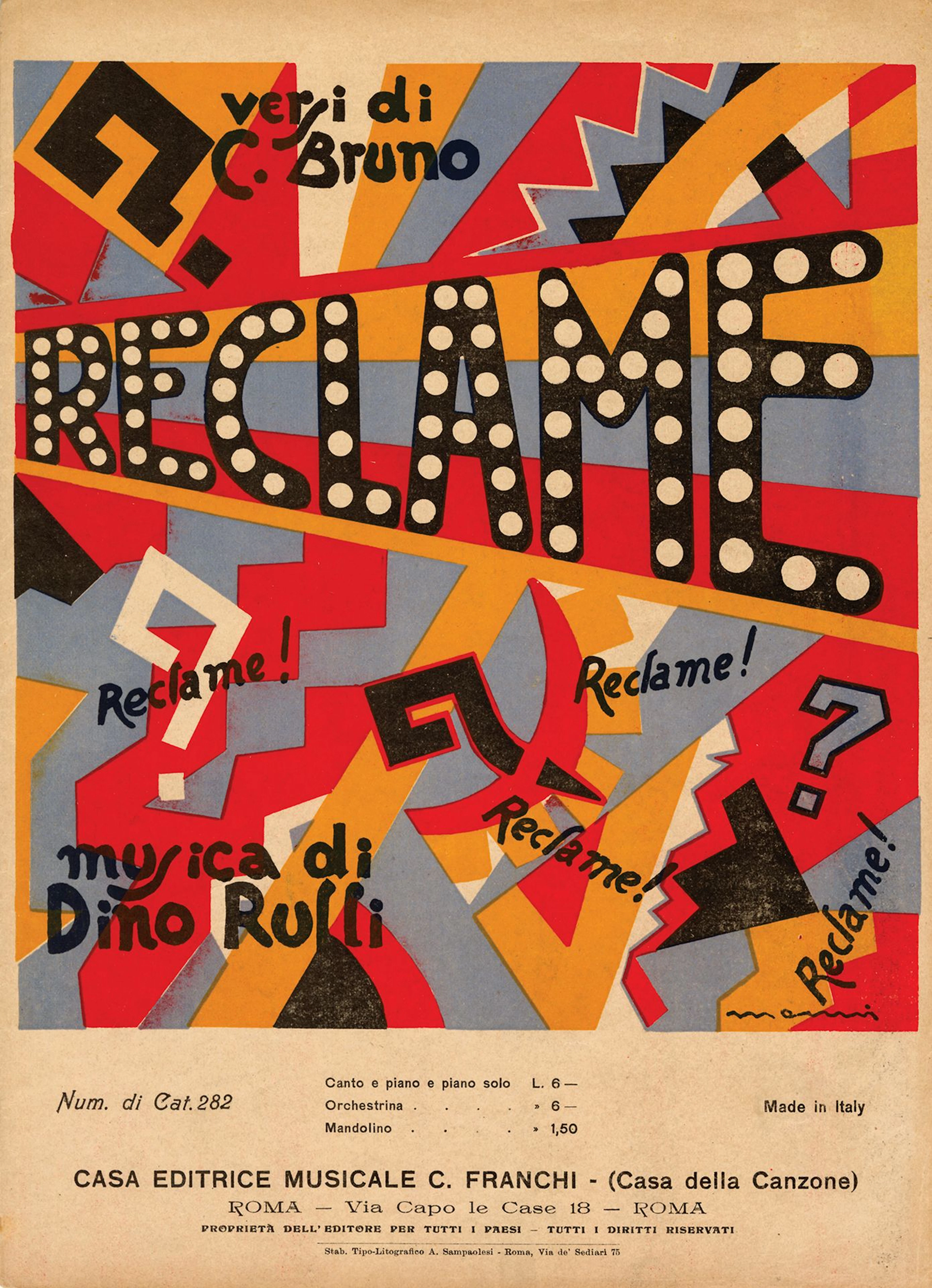 [MUSICAL SCORE]. PUBLISHED by C. BRUNI and D. RULLI. Rome, 1 - Lot 270