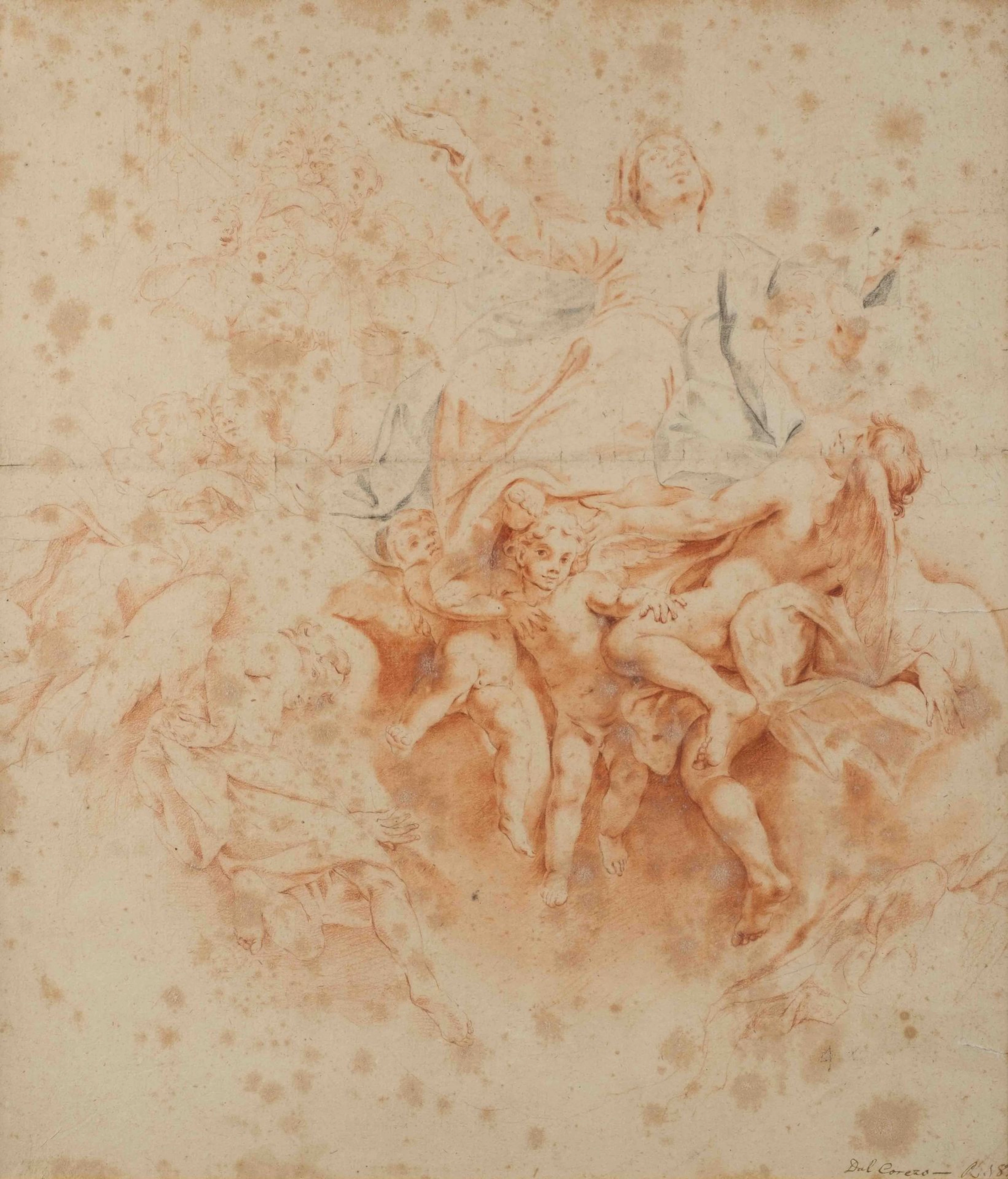 Spanish School, c. 1700; The Assumption; red chalk and black - Lot 11