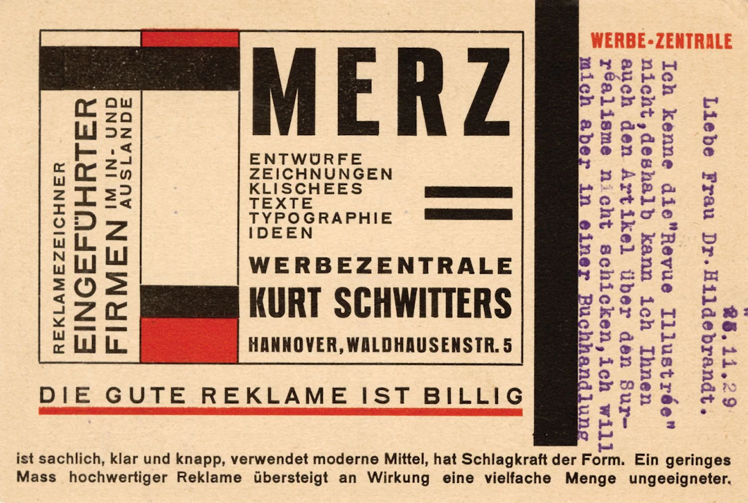[ADVERTISING CARD]. MERZ. WERBEZENTRALE. Hanover, c. 1926. 1 - Lot 209