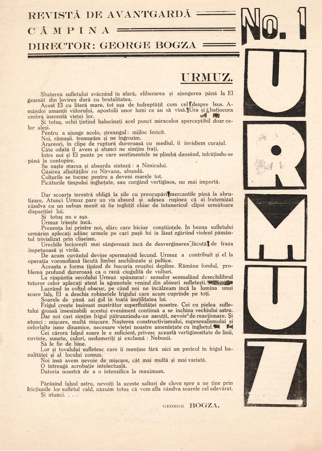 ROMANIA [MAGAZINE]. URMUZ. Câmpina, Nos. 1, 3, 4, 5/1928. 31 - Lot 277