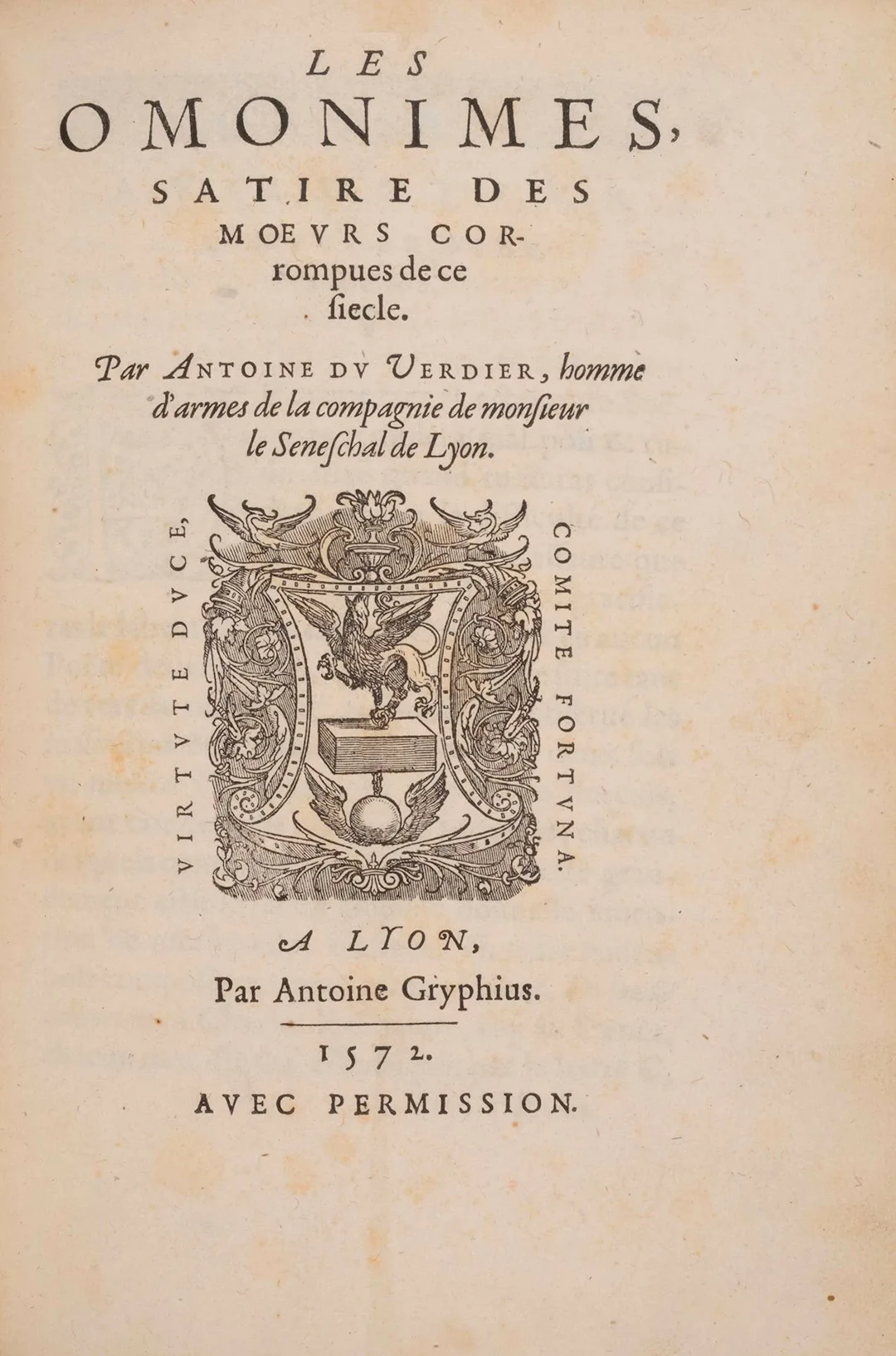 DU VERDIER (Antoine). *Les Omonimes*, a satire on the corrup - Lot 64