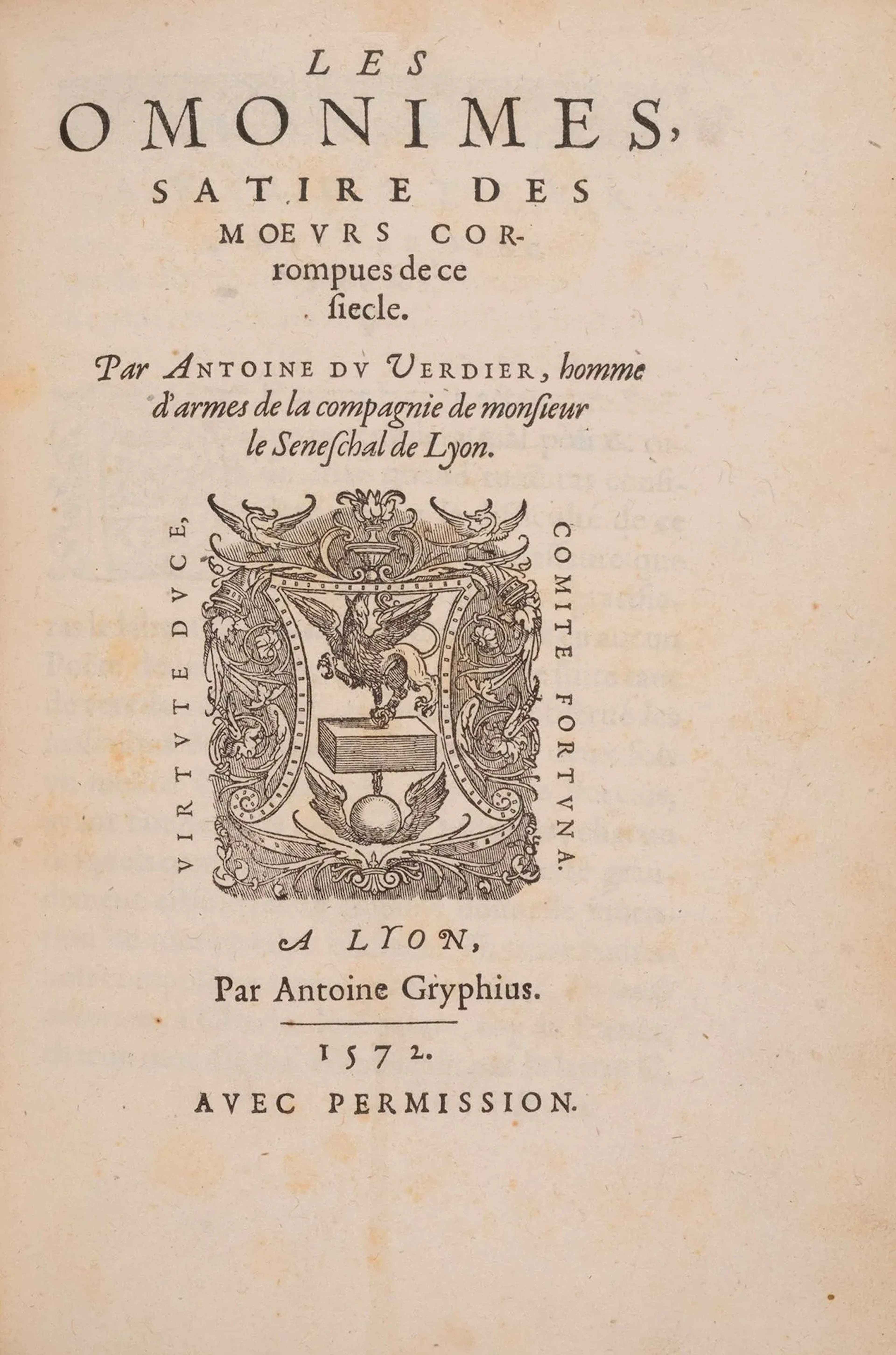 DU VERDIER (Antoine). *Les Omonimes*, a satire on the corrup - Lot 64