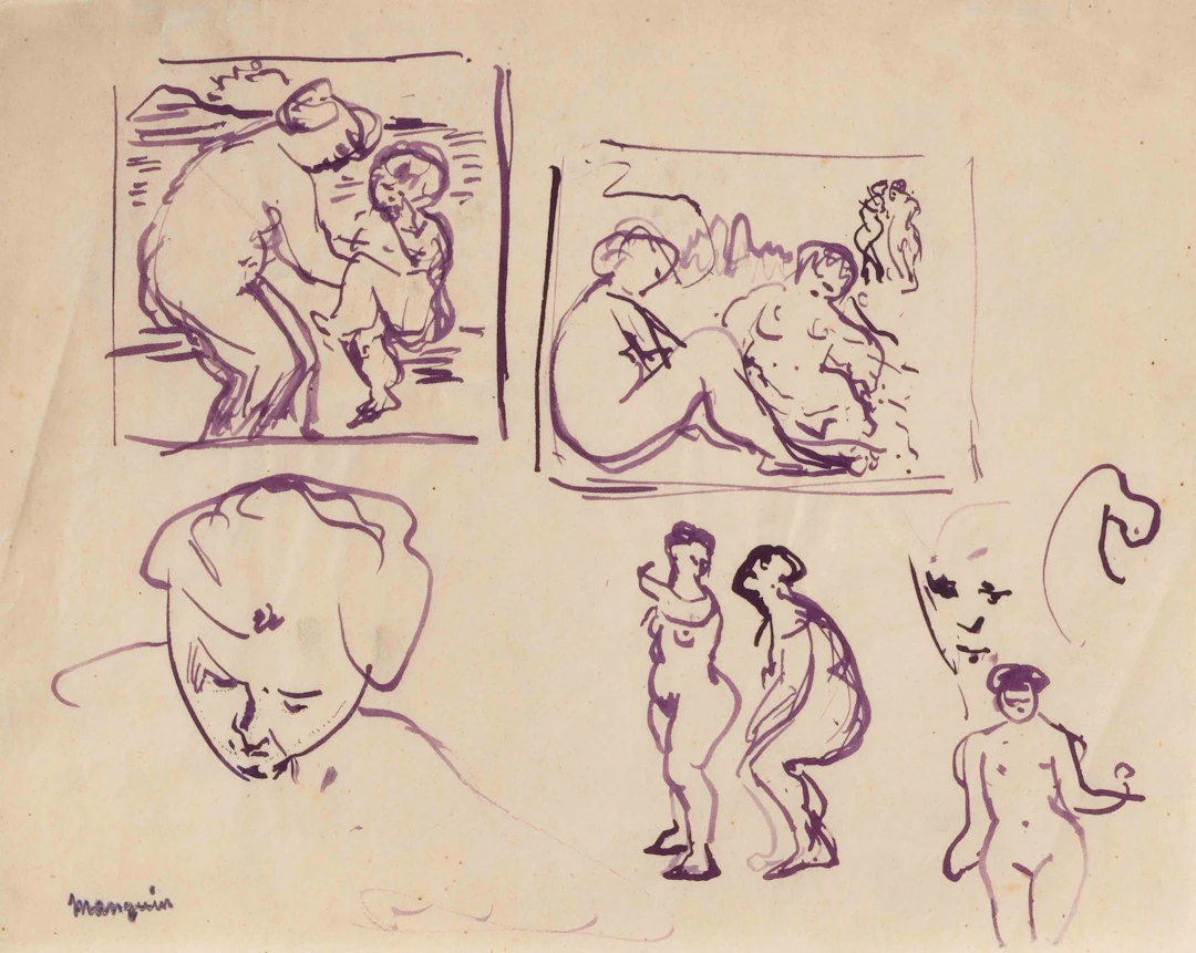 Henri MANGUIN (1874–1949) Study sheet; drawing in violet ink - Lot 41