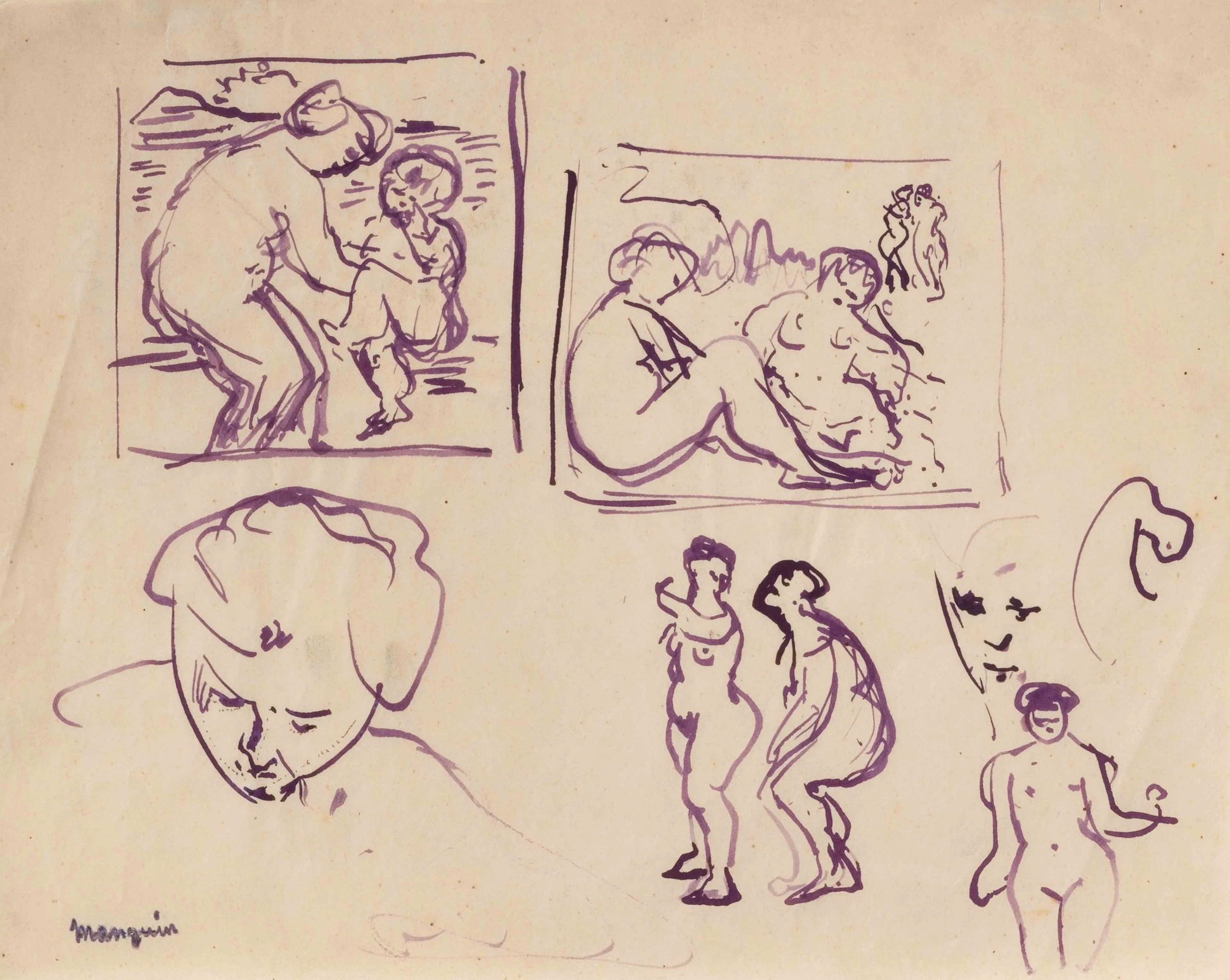 Henri MANGUIN (1874–1949) Study sheet; drawing in violet ink - Lot 41