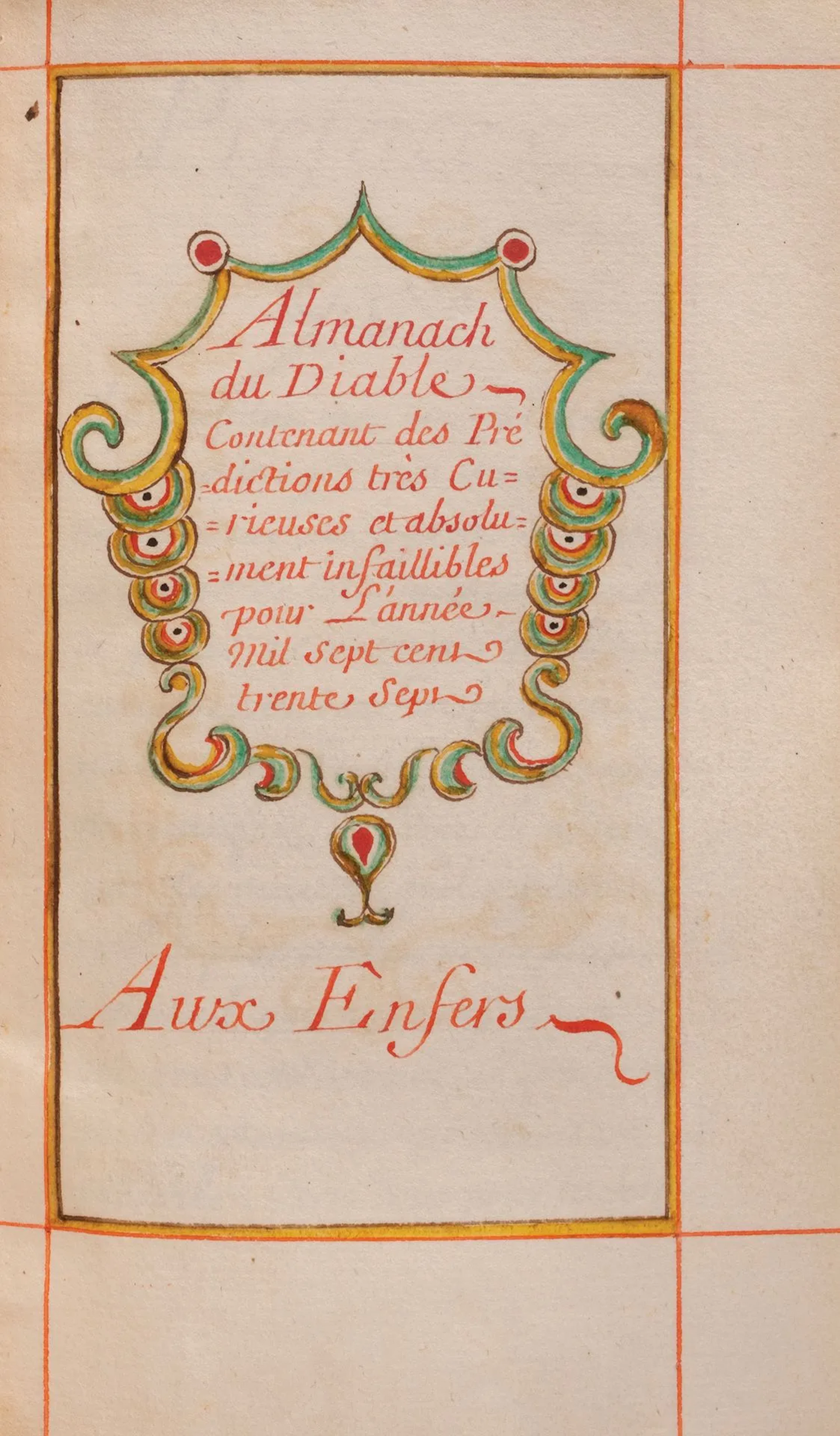 MANUSCRIPT. — The Devil’s Almanac. 1737. In Hell. n.p. [18th - Lot 108