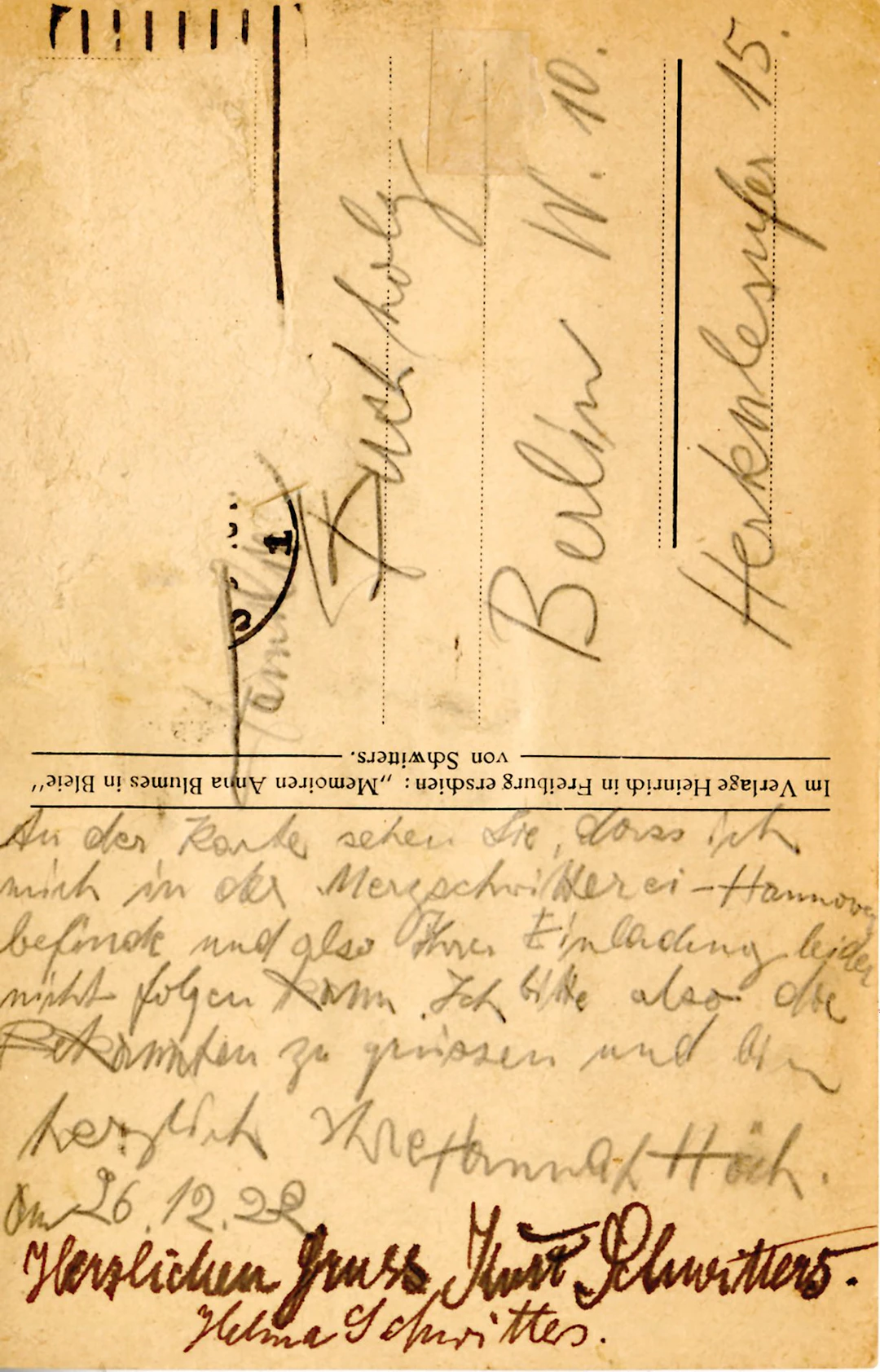 SCHWITTERS, Kurt. ORIGINAL SIGNED COLLAGE. Hanover, 1922. Or - Lot 53
