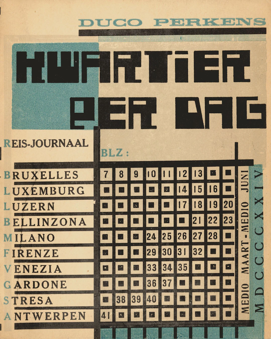 PERKENS, Duco. *KWARTIER PER DAG*, Antwerp: DE DRIEHOEK Publ - Lot 136