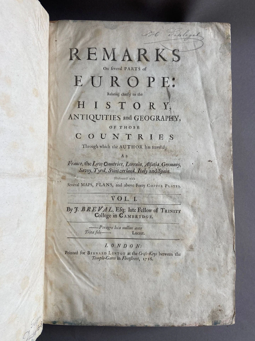 BREVAL (John). Remarks on Several Parts of Europe: Relating - Lot 40