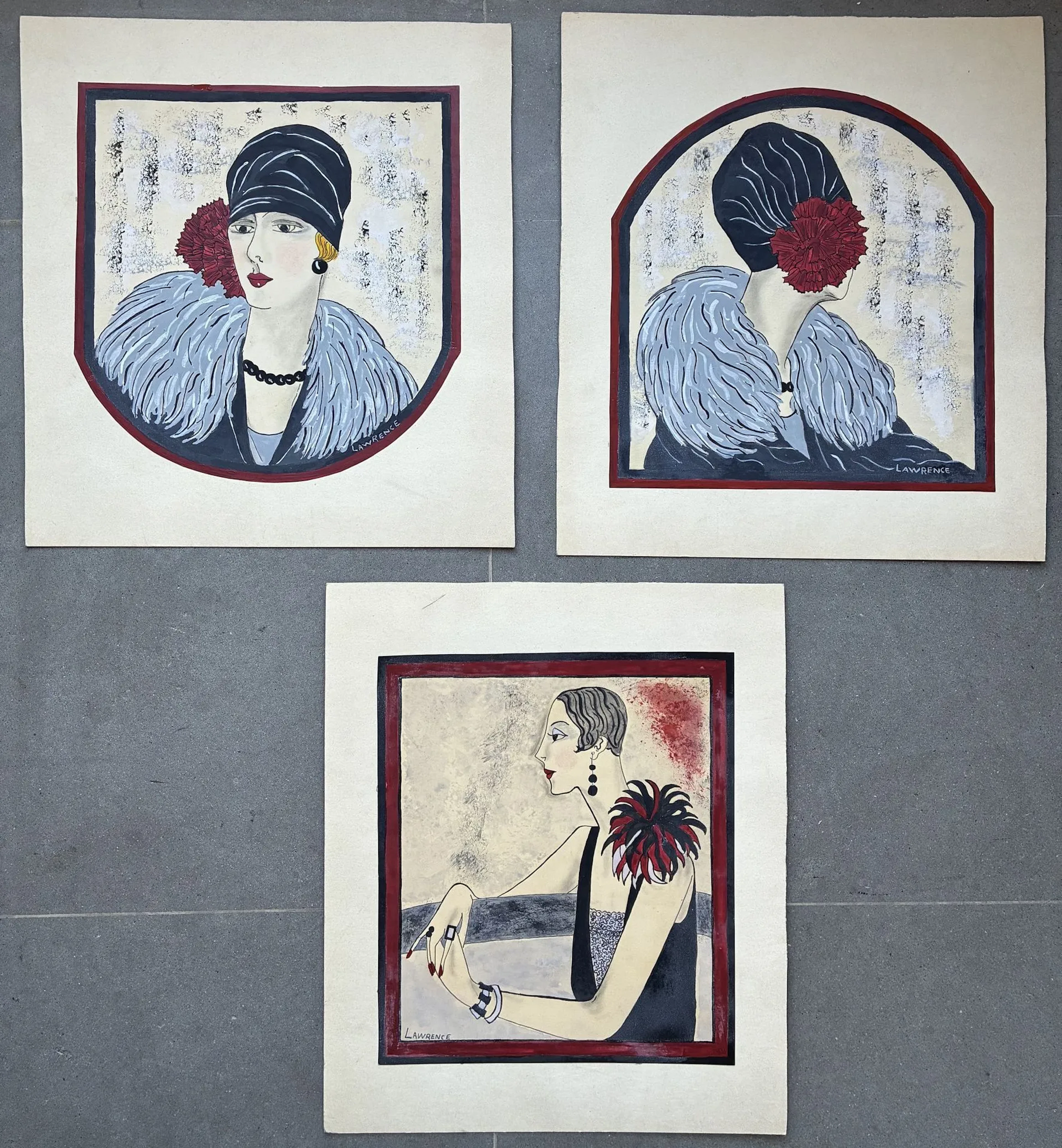 LAWRENCE (20th century) Elegant Art Deco Set of three works - Lot 206
